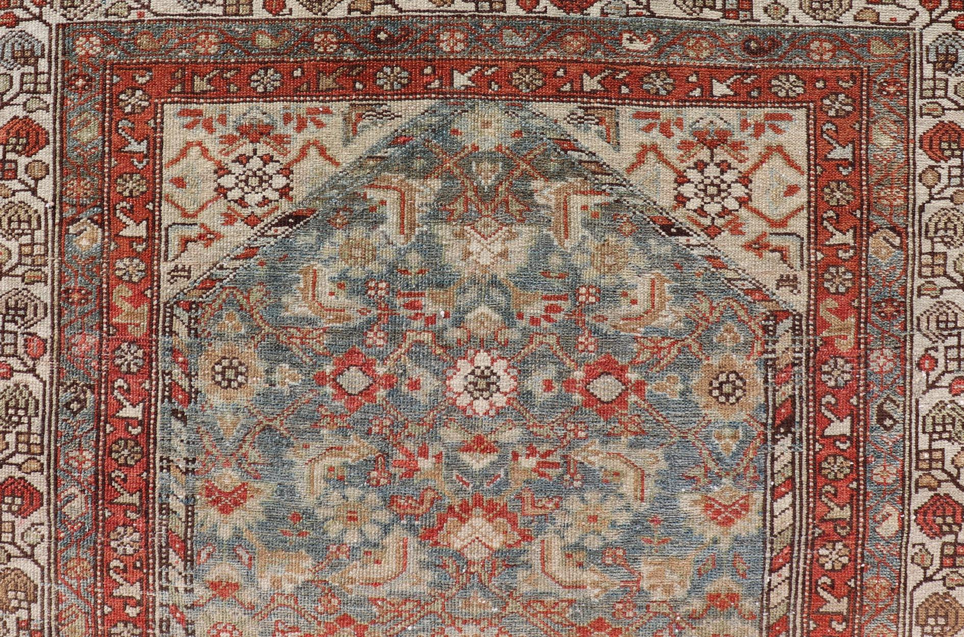 Antique Persian Malayer with All-Over of Herati Design in Red and Blue For Sale 3