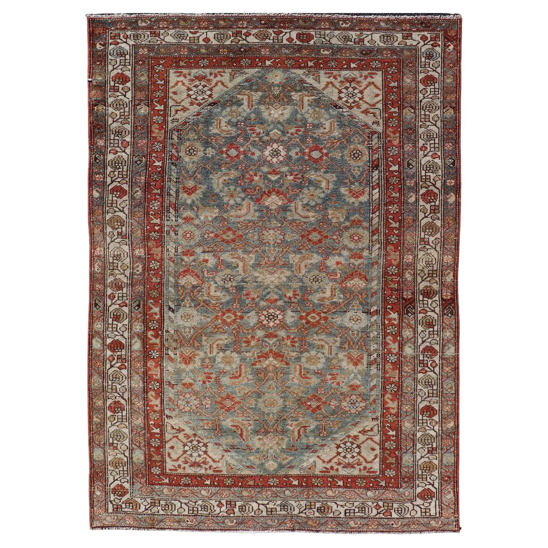 Antique Persian Malayer with All-Over of Herati Design in Red and Blue For Sale
