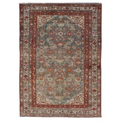 Antique Persian Malayer with All-Over of Herati Design in Red and Blue