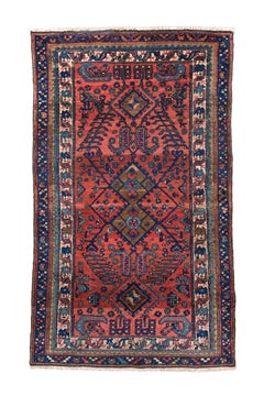 Antique Persian Malayer with Coral Field and Blue Details