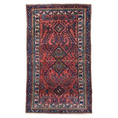 Antique Persian Malayer with Coral Field and Blue Details