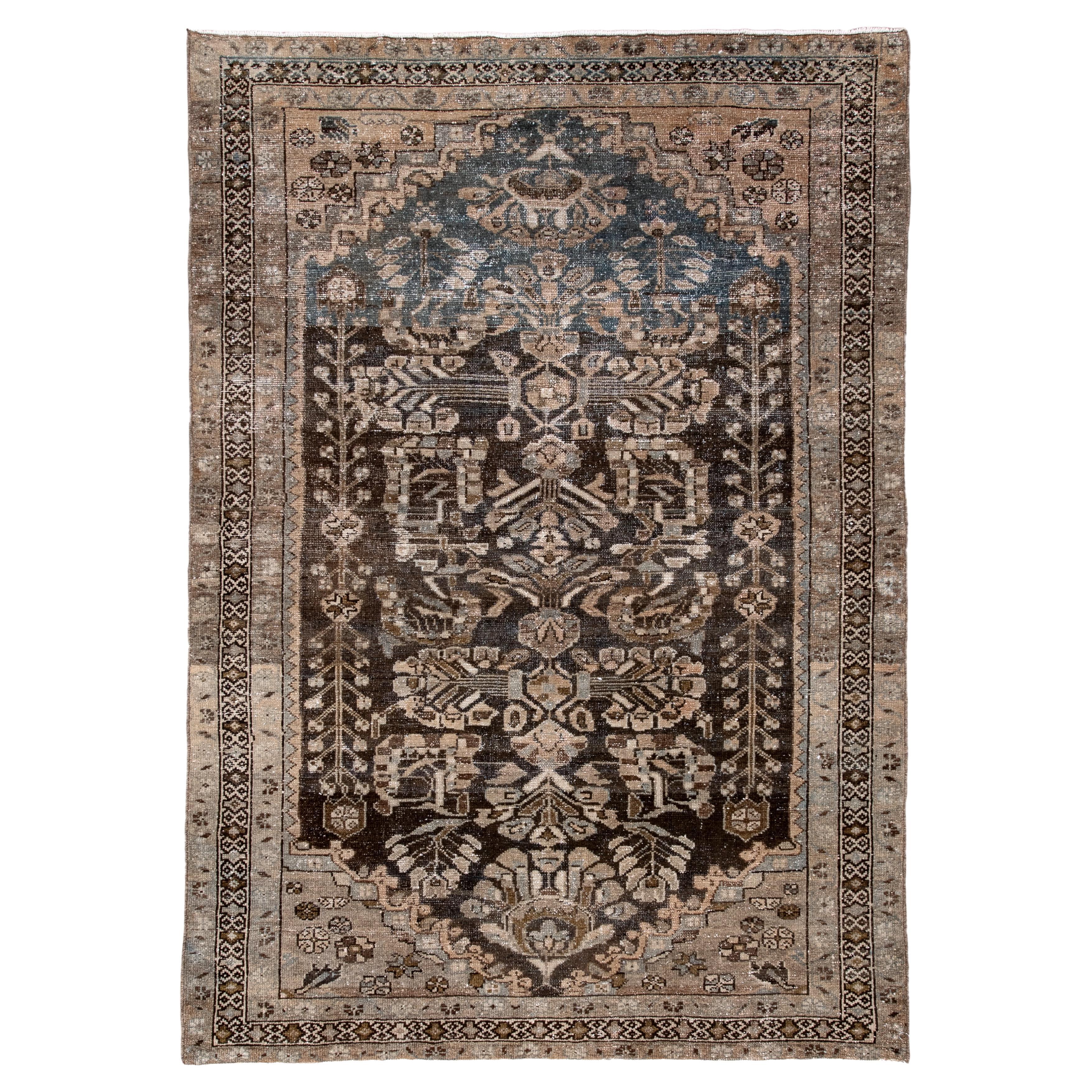 Antique Persian Malayer with Graphic Botanical Pattern For Sale