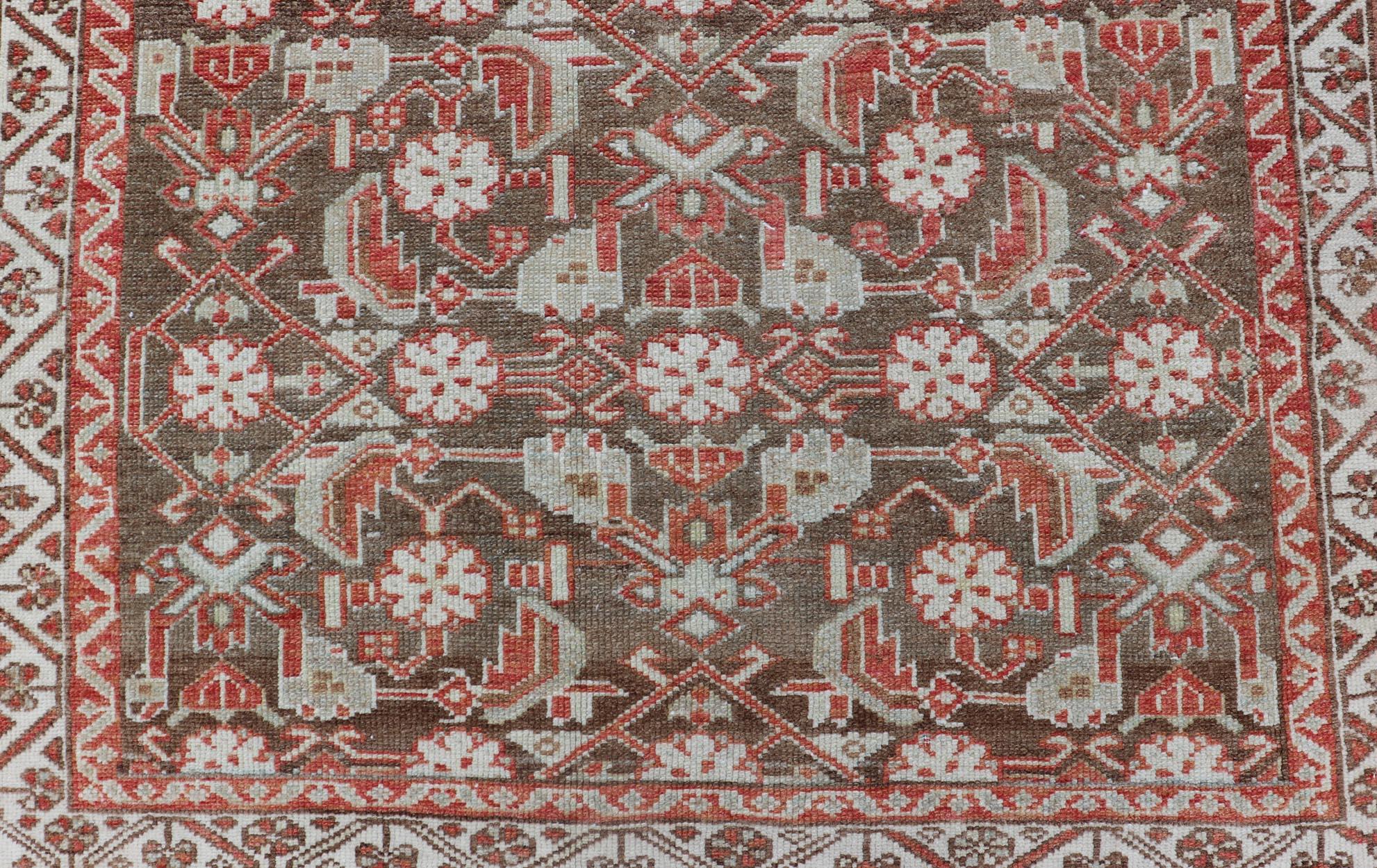 Antique Persian Malayer with Sub-Geometric Floral Design in Reds & Earthy Tones For Sale 2