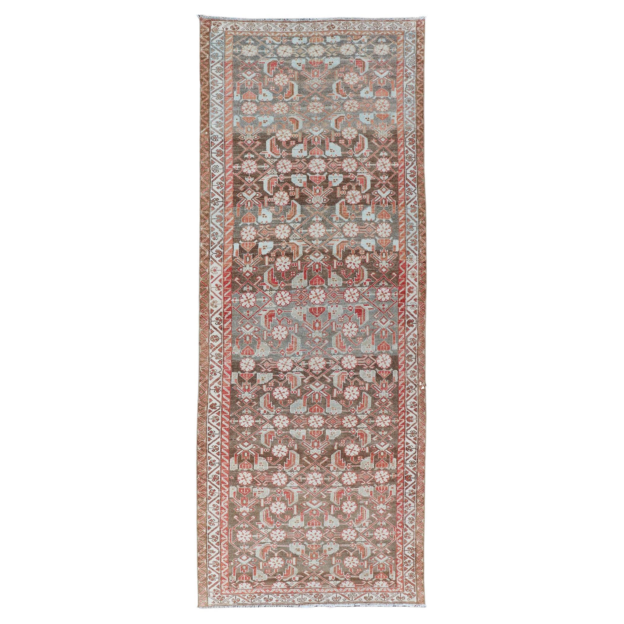Antique Persian Malayer with Sub-Geometric Floral Design in Reds & Earthy Tones