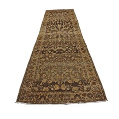 Antique Persian Malayer Wool 3x13 Brown & Ivory Handmade Runner Rug