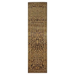 Antique Persian Malayer Wool 3x13 Brown & Ivory Handmade Runner Rug