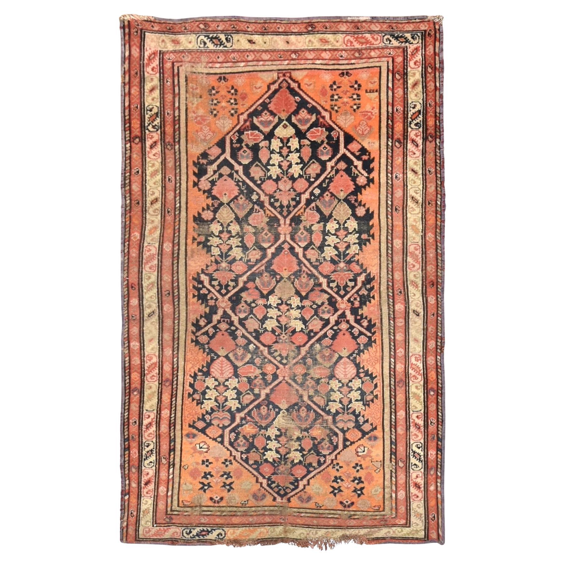 Antique Persian Malayer  Wool Rug 3'8''x6'1'' Circa 1880-1920