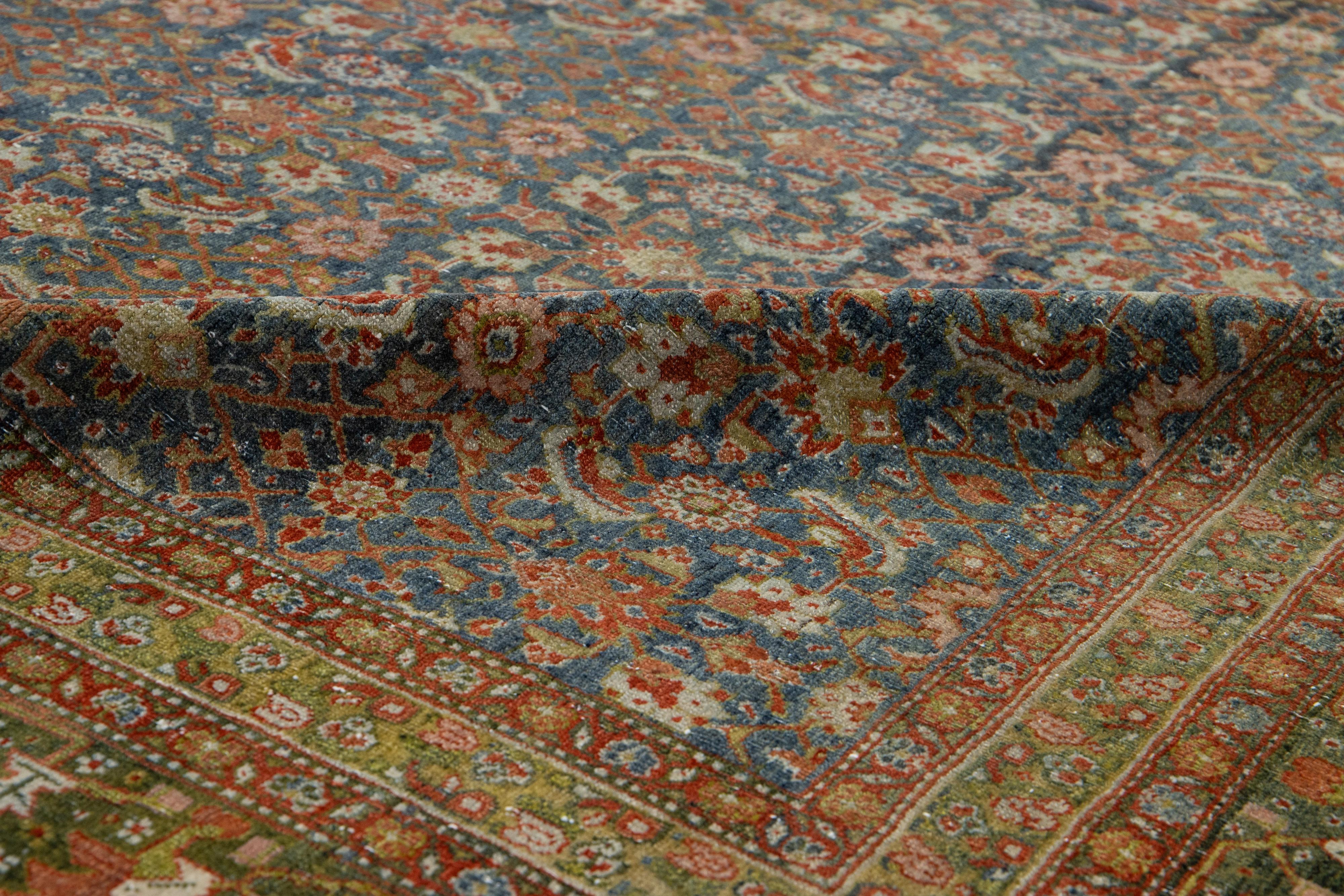 Tapis persan ancien Malyer en laine à fleurs fait à la main en bleu en vente 2
