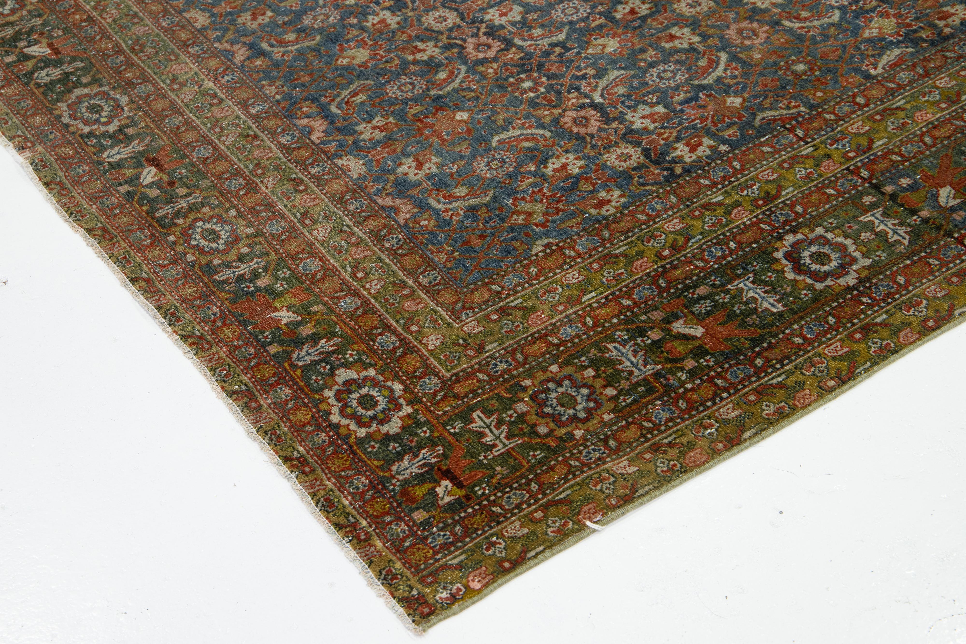 Tapis persan ancien Malyer en laine à fleurs fait à la main en bleu en vente 3
