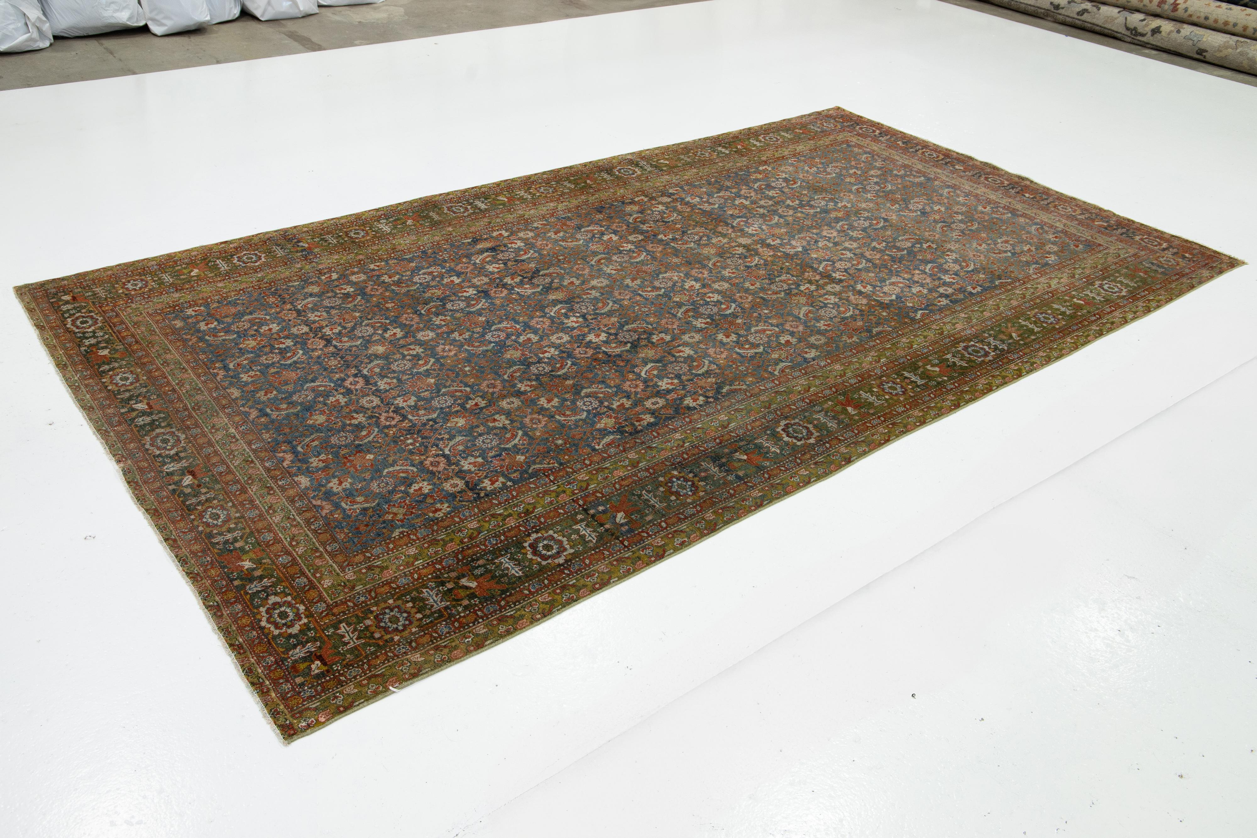 Heriz Serapi Tapis persan ancien Malyer en laine à fleurs fait à la main en bleu en vente