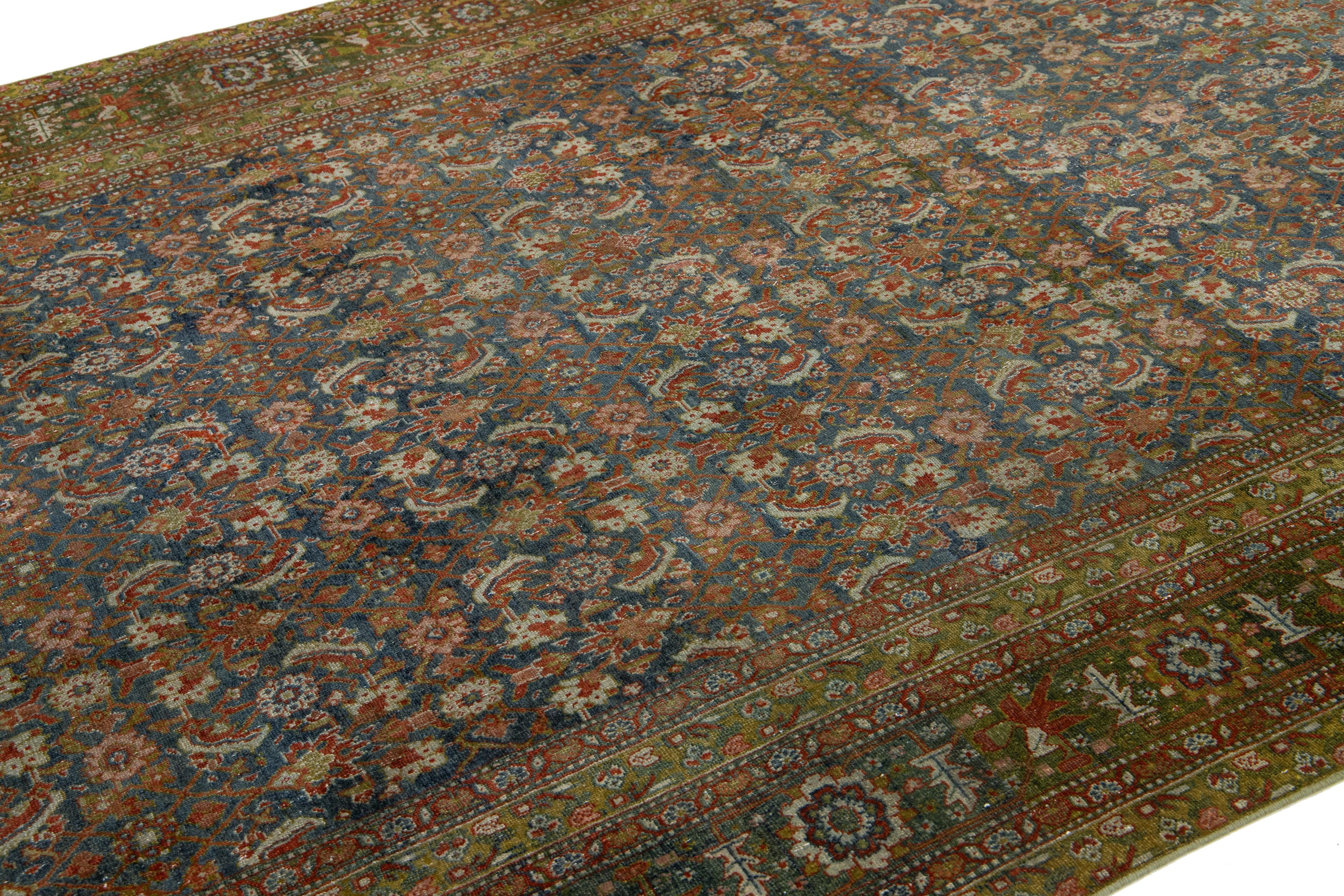 Perse Tapis persan ancien Malyer en laine à fleurs fait à la main en bleu en vente