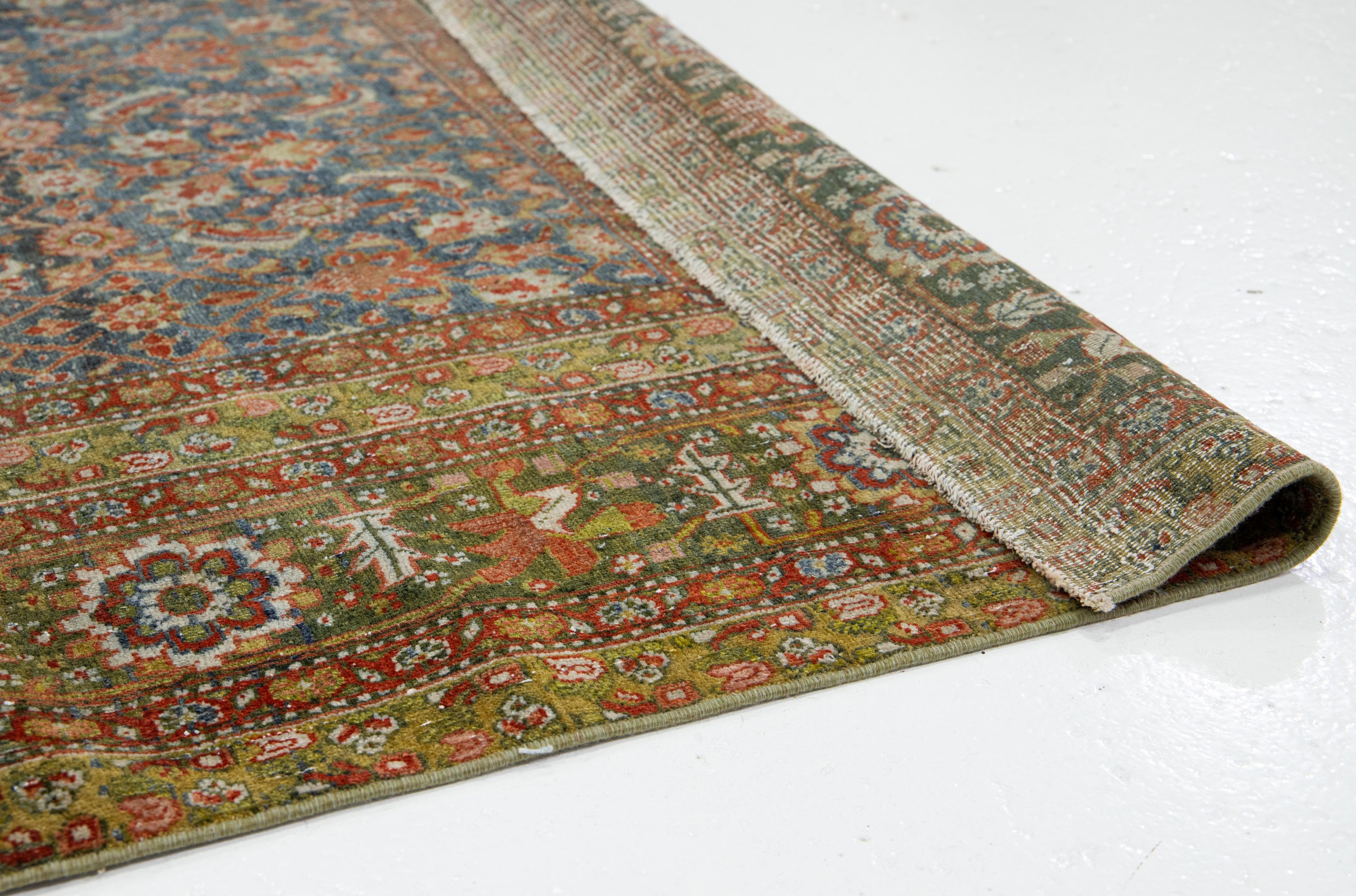 Noué à la main Tapis persan ancien Malyer en laine à fleurs fait à la main en bleu en vente