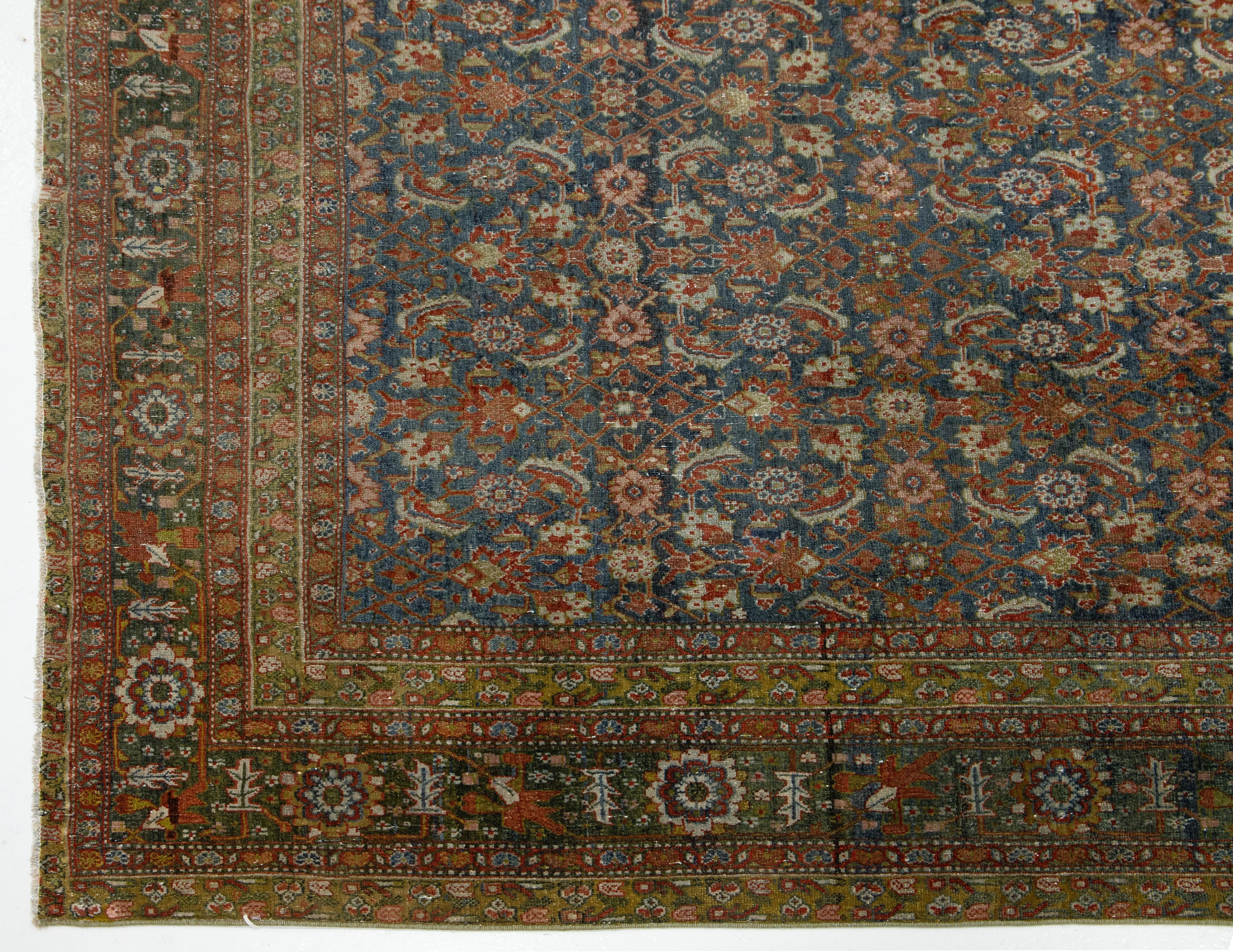 20ième siècle Tapis persan ancien Malyer en laine à fleurs fait à la main en bleu en vente