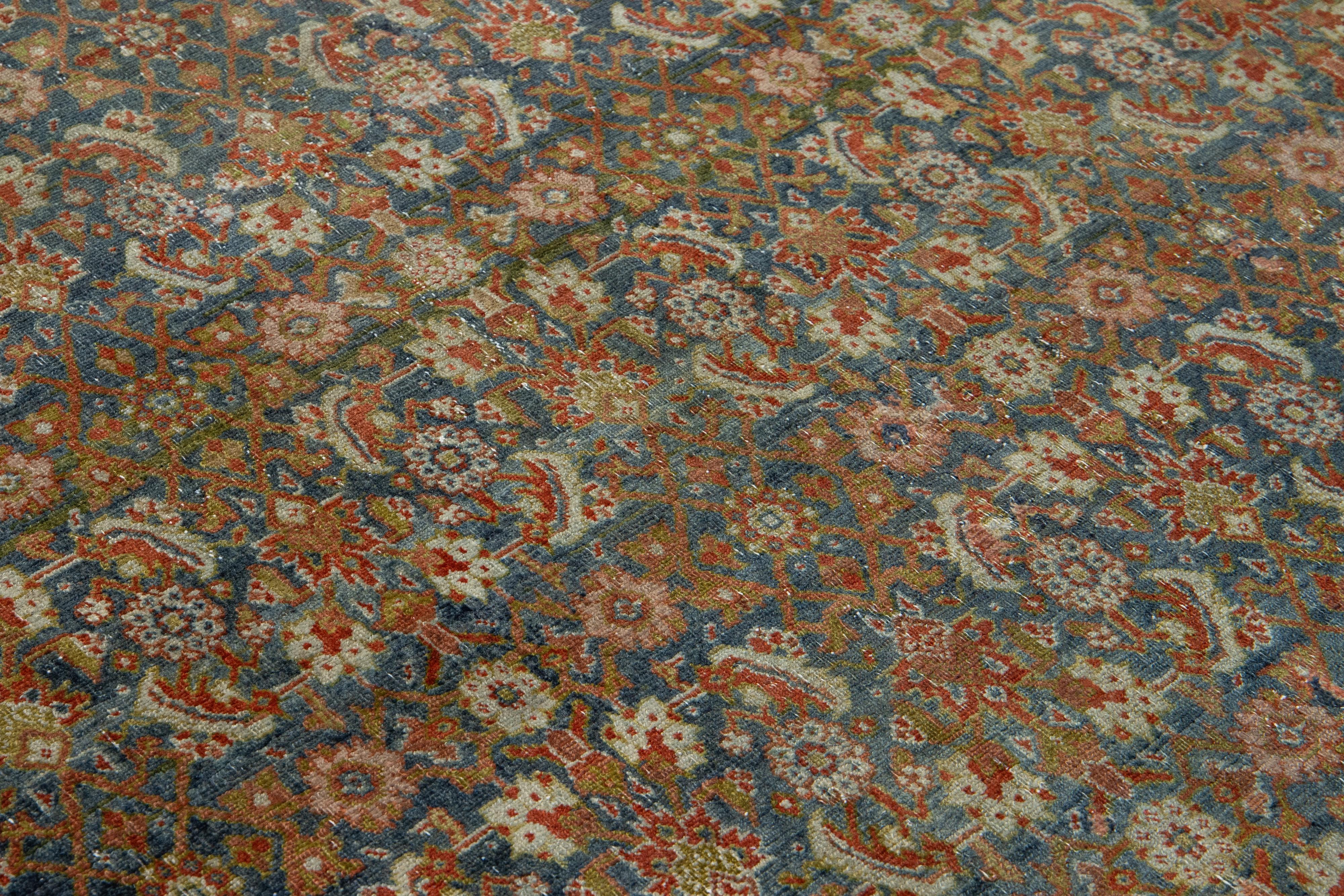 Tapis persan ancien Malyer en laine à fleurs fait à la main en bleu en vente 1