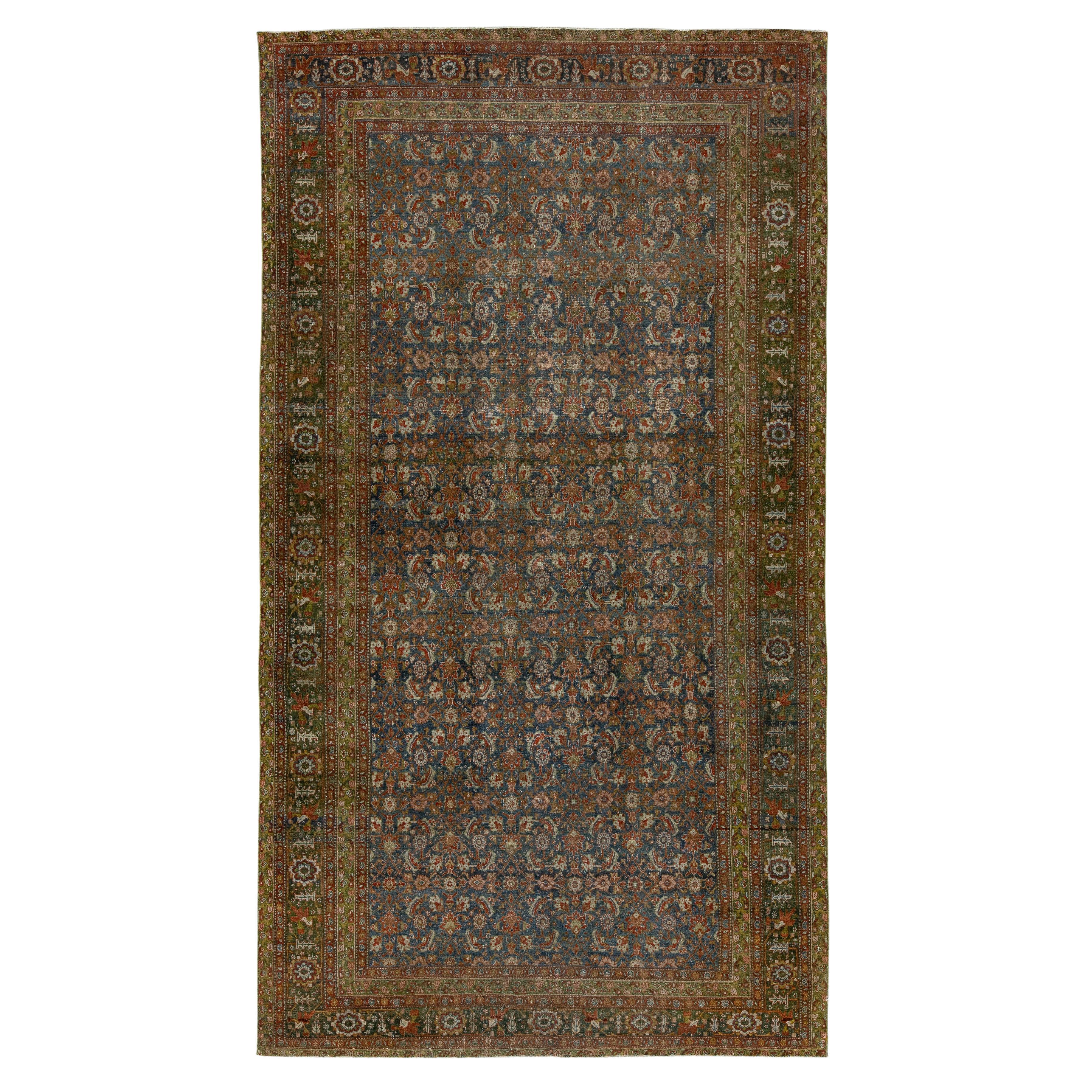 Tapis persan ancien Malyer en laine à fleurs fait à la main en bleu en vente