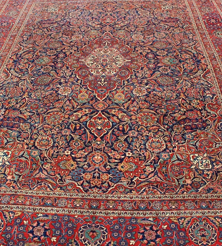 Antique Persian Fine Manchester Kashan rug with Arabesque Blossom
