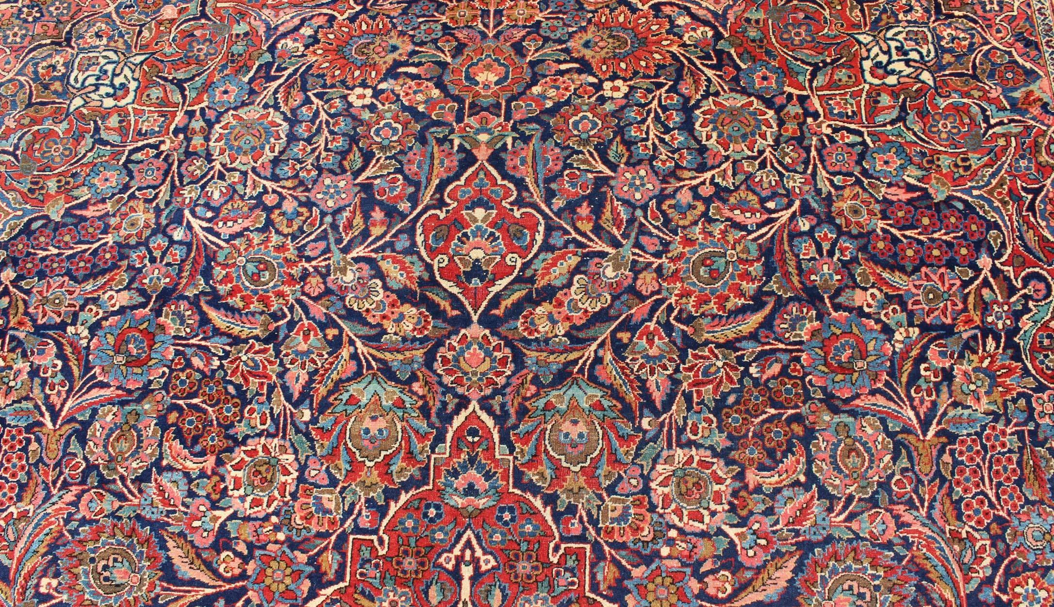Antique Persian Fine Manchester Classic Kashan rug with Medallion Design For Sale 2