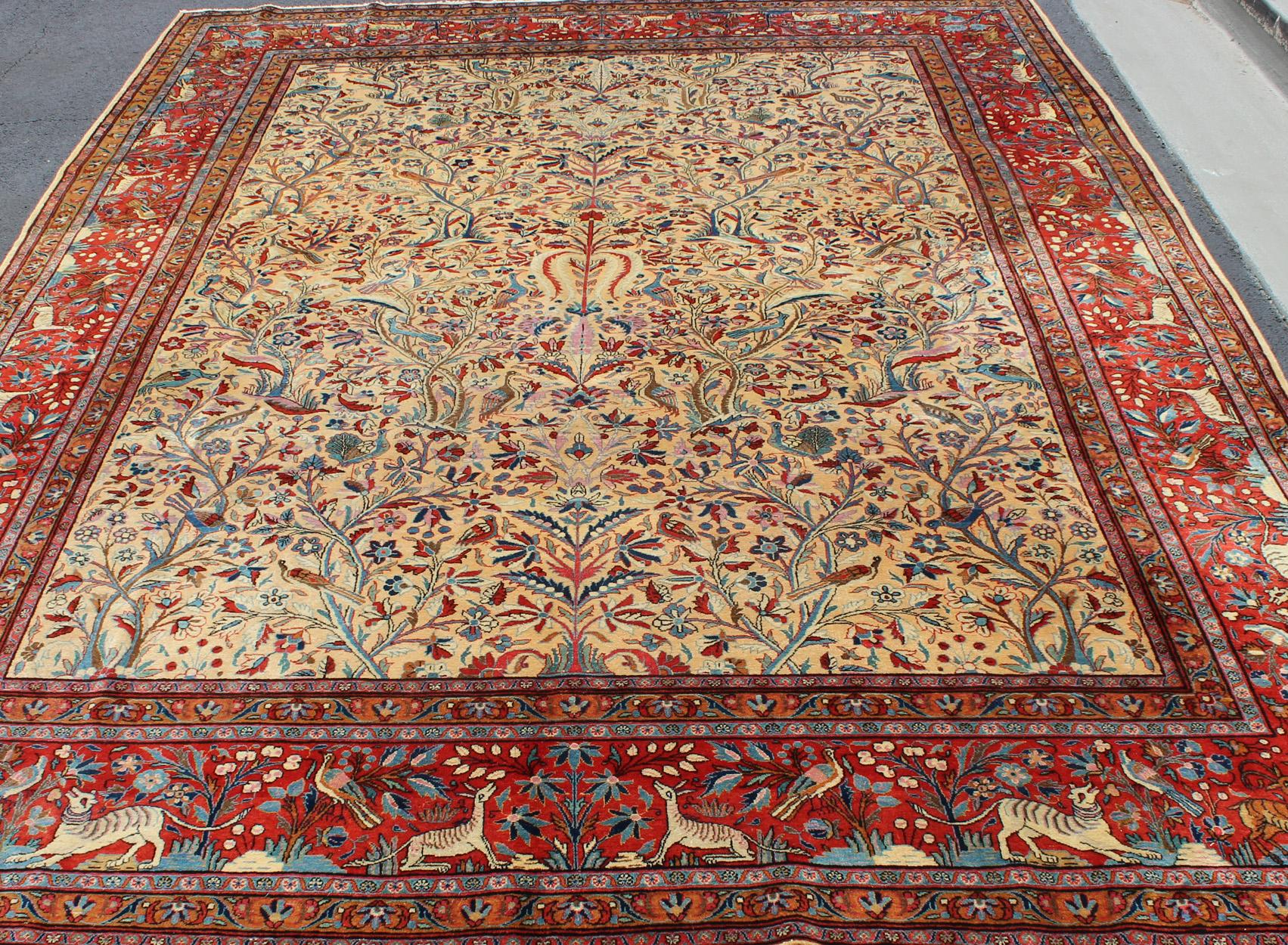 Antique Persian Fine Manchester Kashan Rug with Forest Garden Design For Sale 1