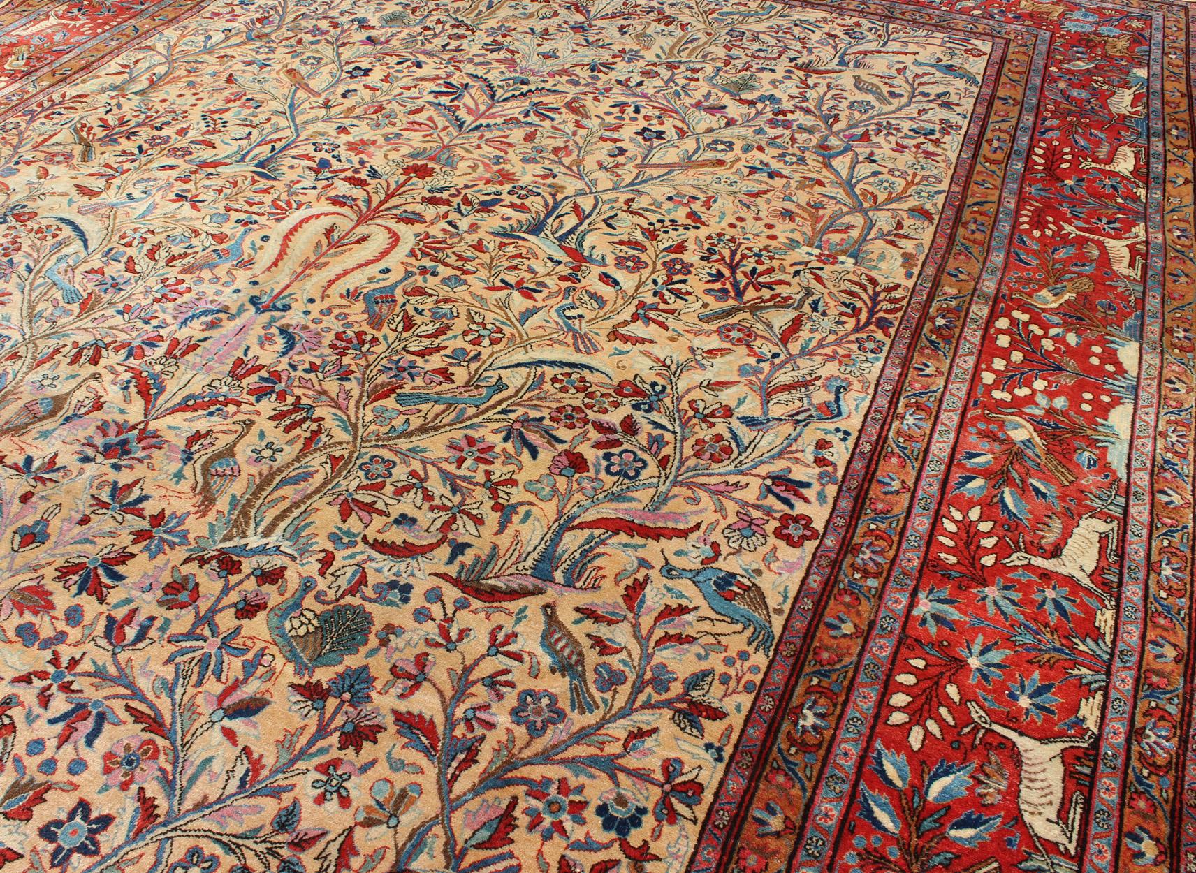 Hand-Knotted Antique Persian Fine Manchester Kashan Rug with Forest Garden Design For Sale