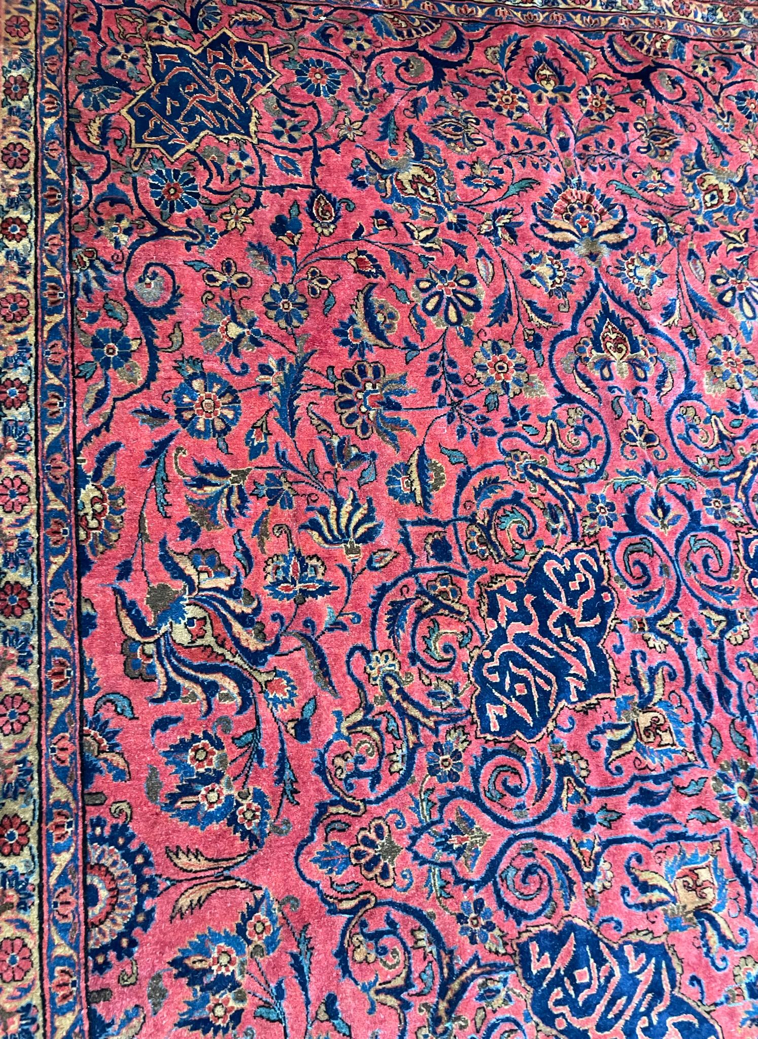 Hand-Knotted Antique Persian Manchester Kashan, Signed For Sale