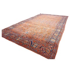 Antique Persian Manchester Kashan Wool 10X17 Salmon & Navy Handmade Area Rug