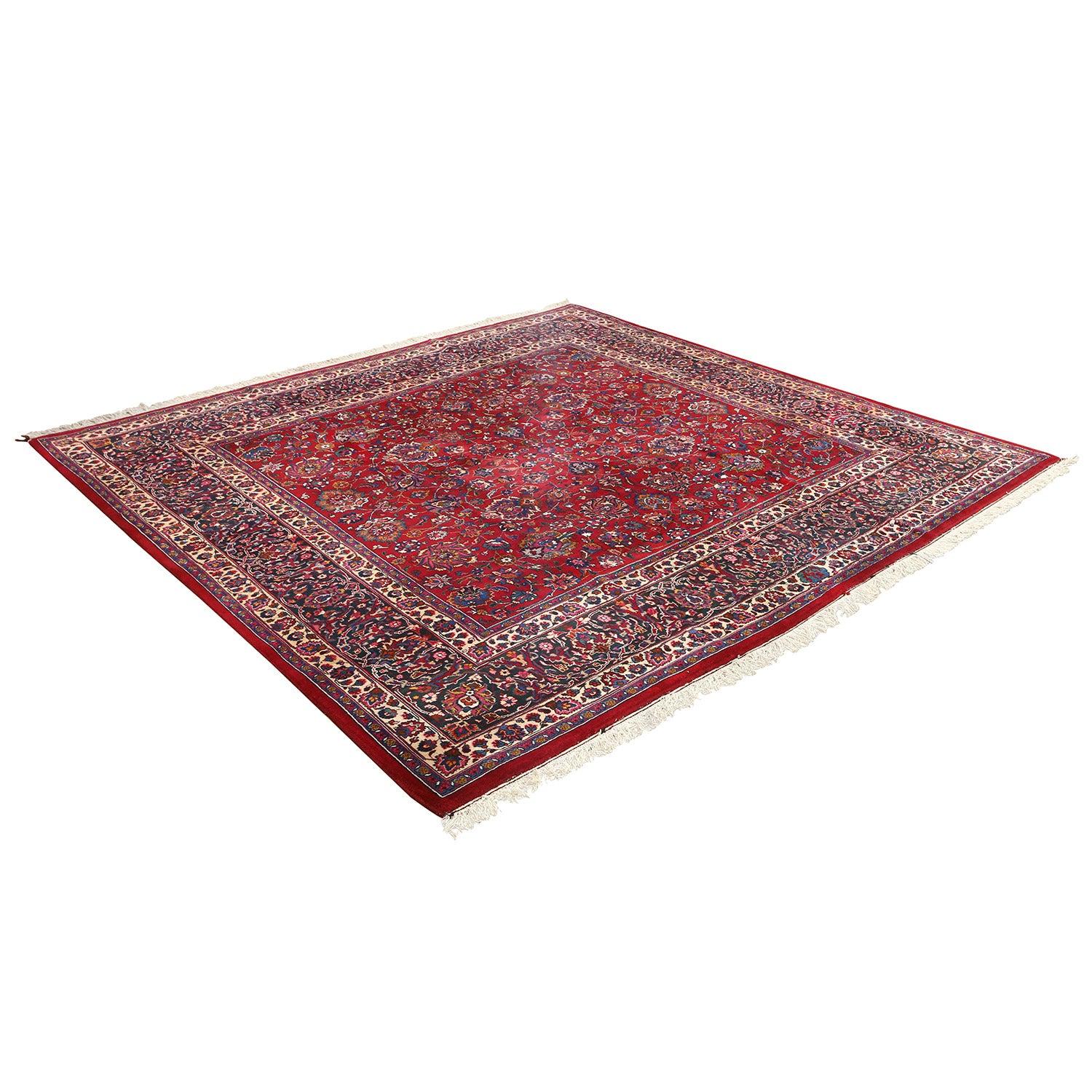 Hand-Knotted Antique Persian Mashad Amoghli Rug - Size: 7'8x7'9 For Sale