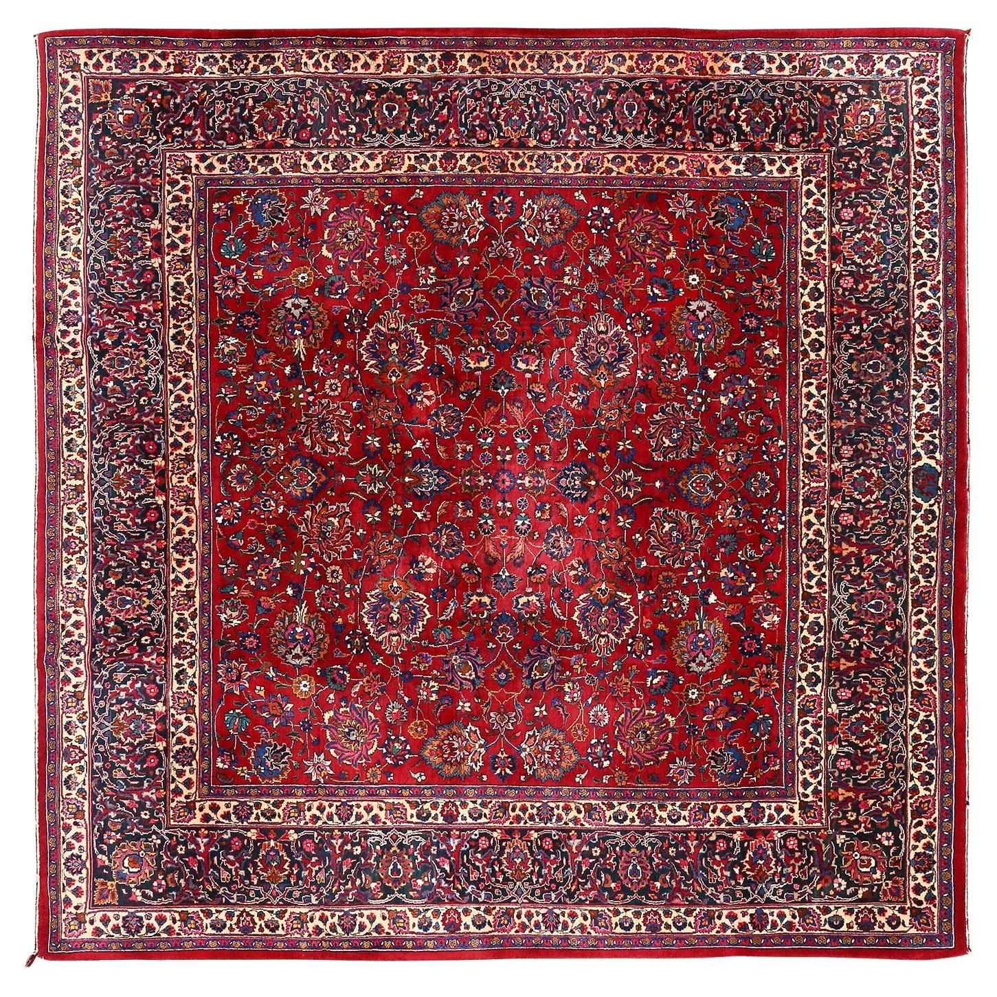 Antique Persian Mashad Amoghli Rug - Size: 7'8x7'9 For Sale