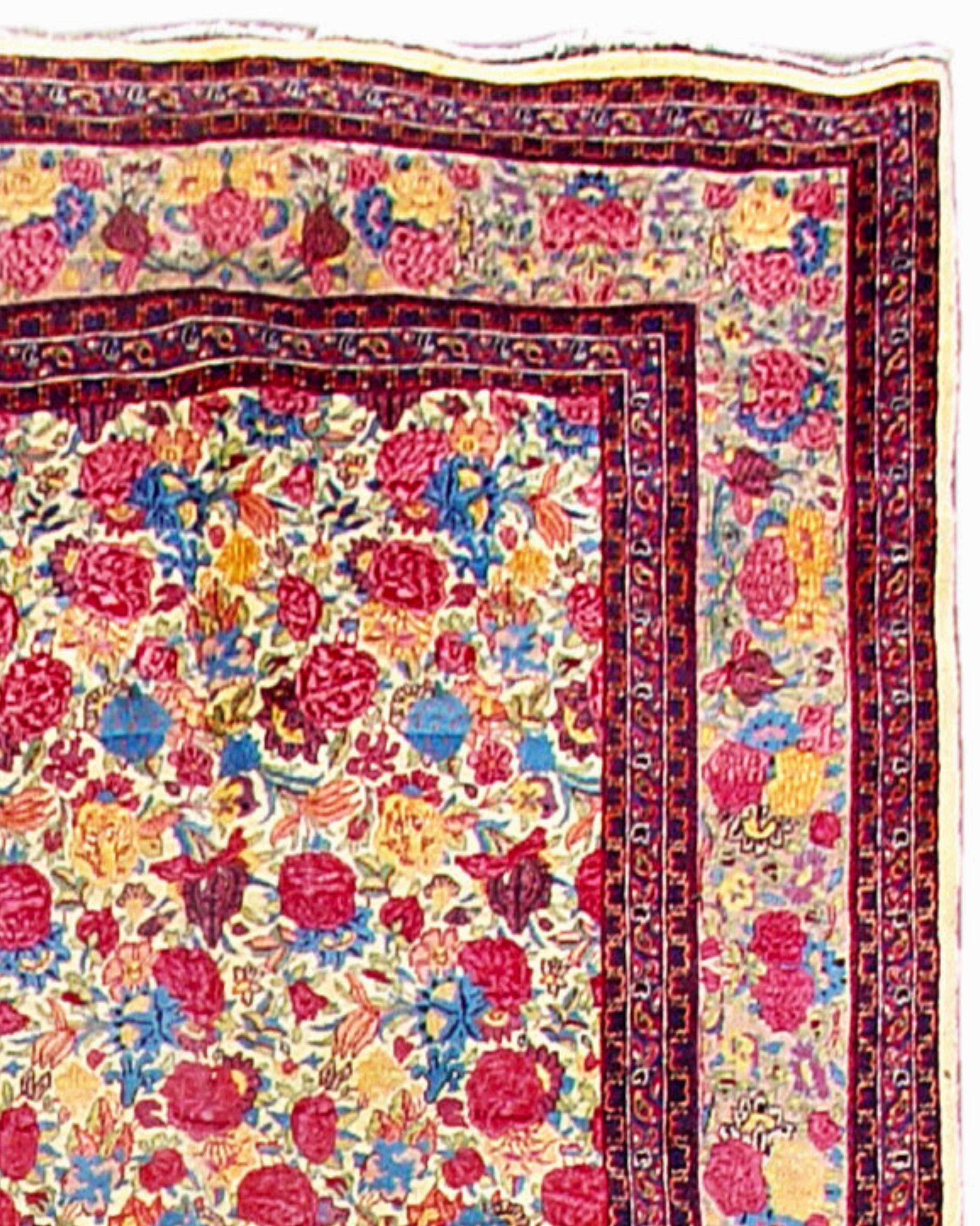Antique Persian Mashad Carpet, 19th Century

Mashad is situated in the far northeast of Persia and is the largest city of the ancient province of Khorasan. Like other eastern Persian carpet weaving groups, Mashad carpets of the 19th and early 20th
