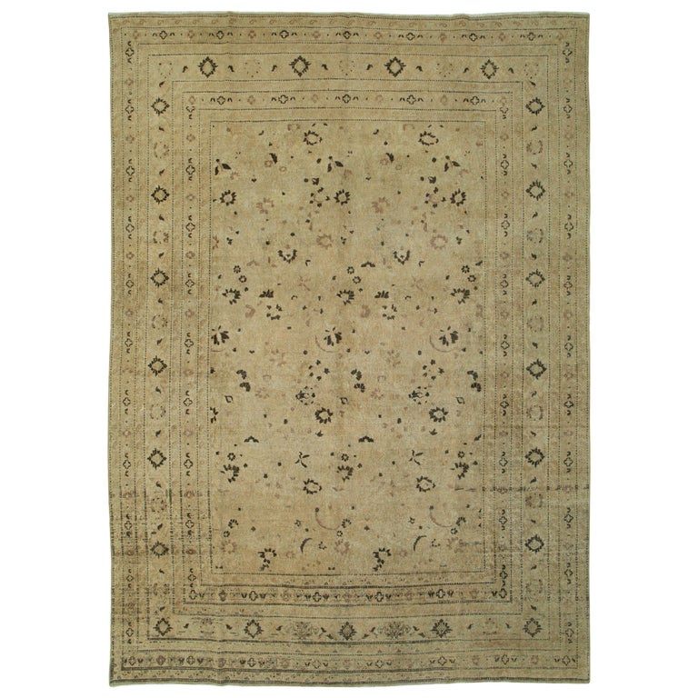 Ancien Tapis Persan Mashad Gallery En Laine Avec Motif De Rosettes Sur Toute Sa Surface En Bleu