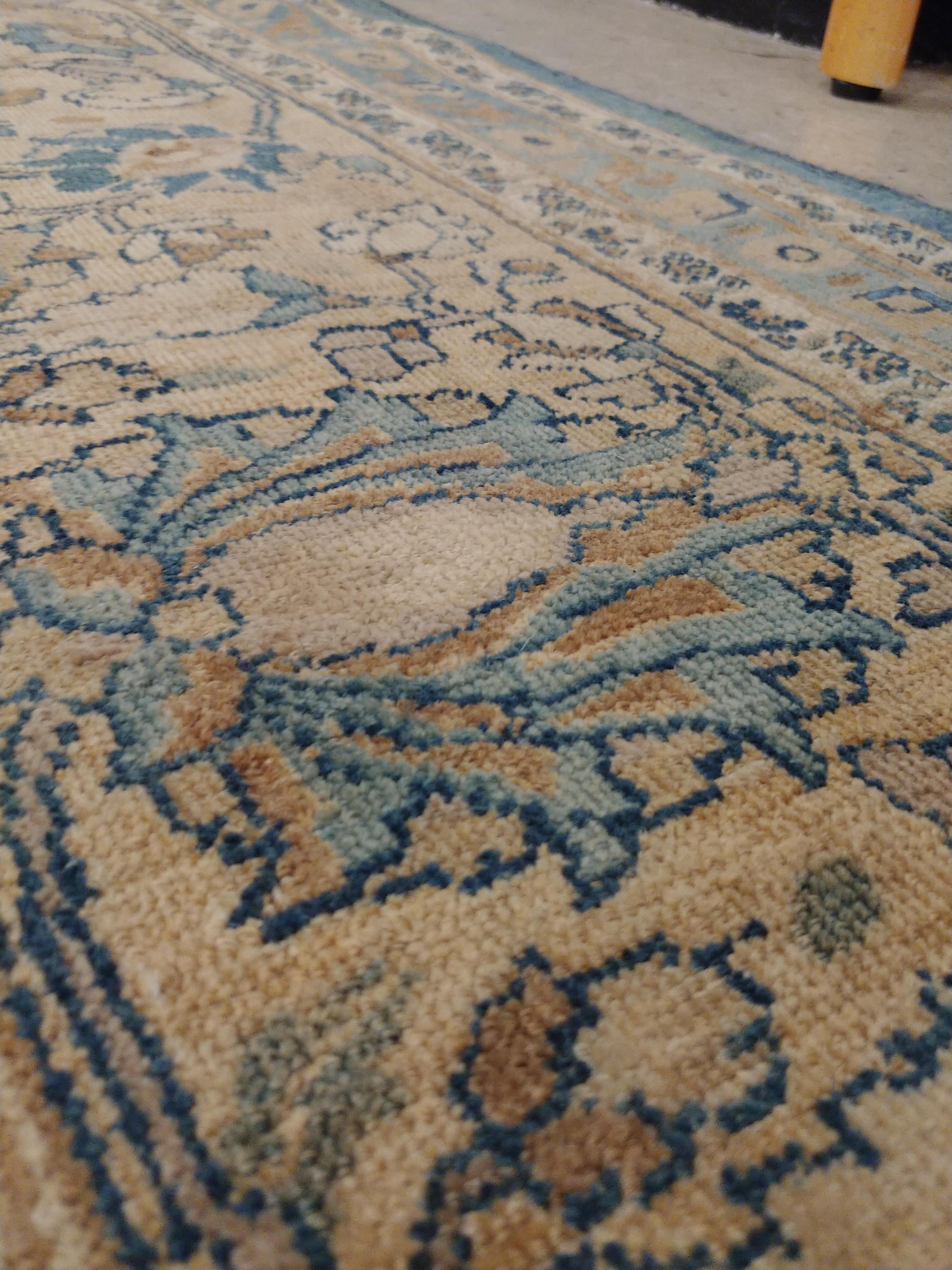 Antique Persian Mashad Carpet, Handmade Oriental Rug, Soft, Taupe, Lt Blue Beige For Sale 4