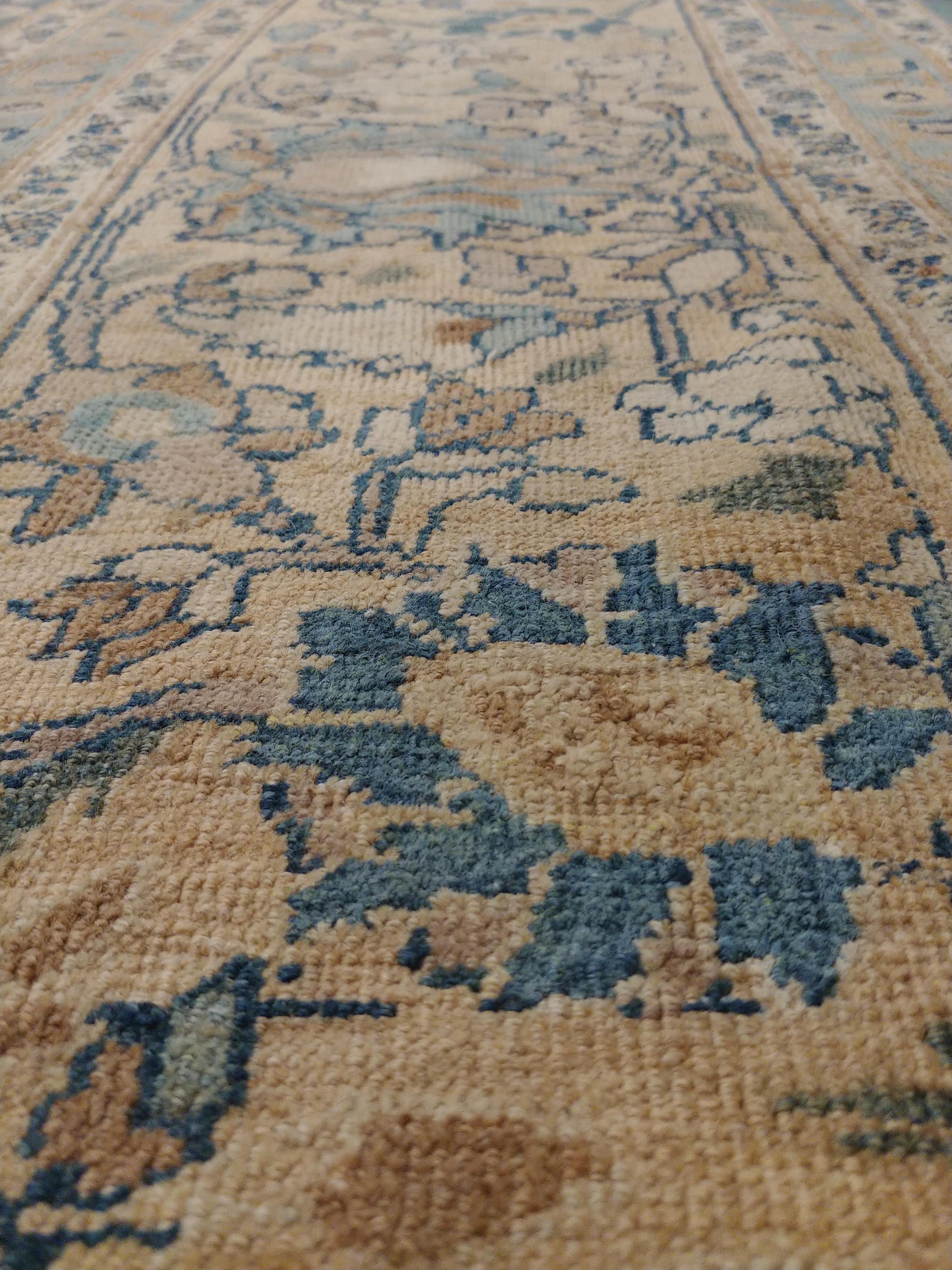 Antique Persian Mashad Carpet, Handmade Oriental Rug, Soft, Taupe, Lt Blue Beige For Sale 5