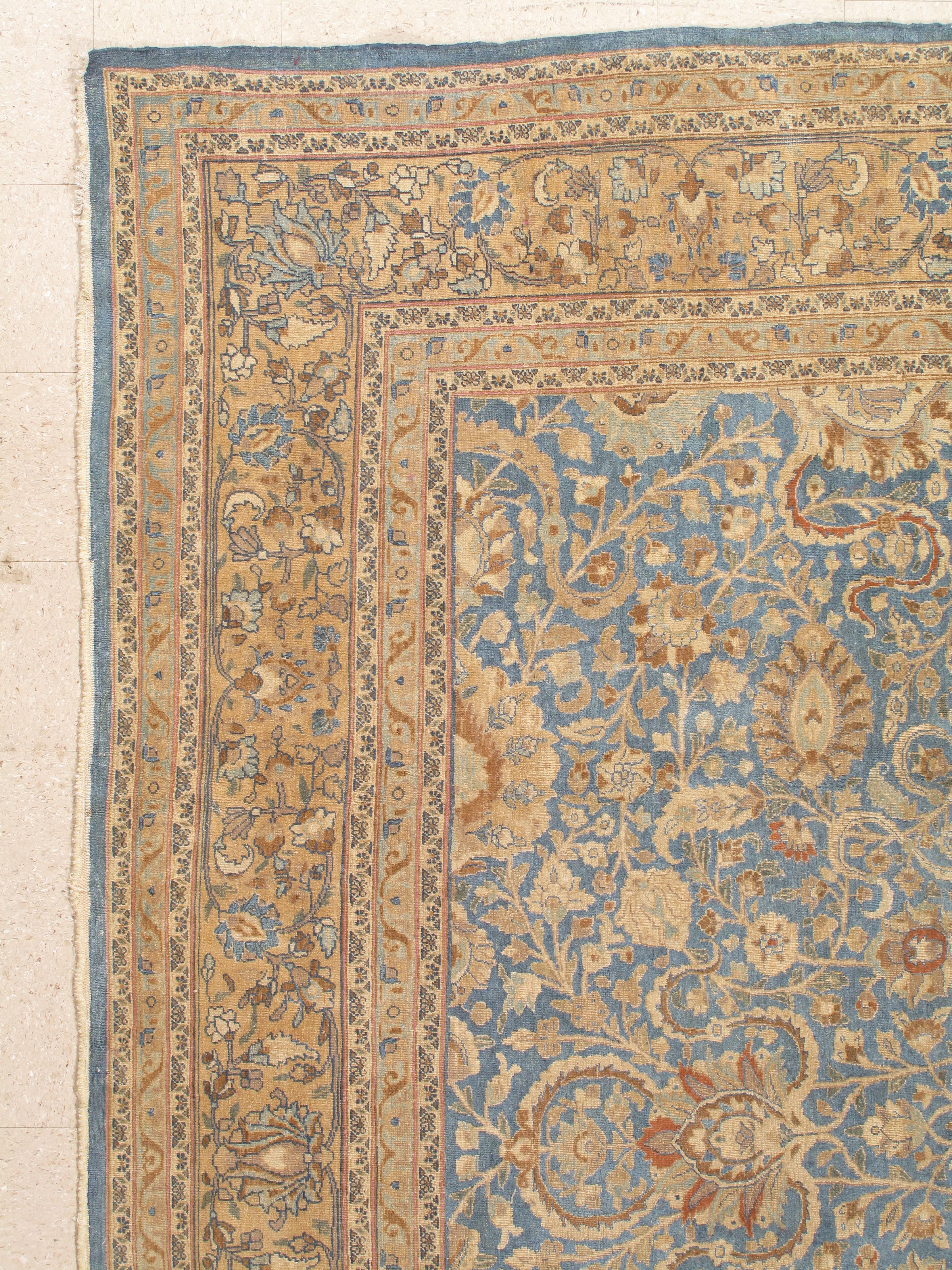 Antique Persian Mashad Carpet, Handmade Oriental Rug, Soft, Taupe, Lt Blue Beige For Sale 6