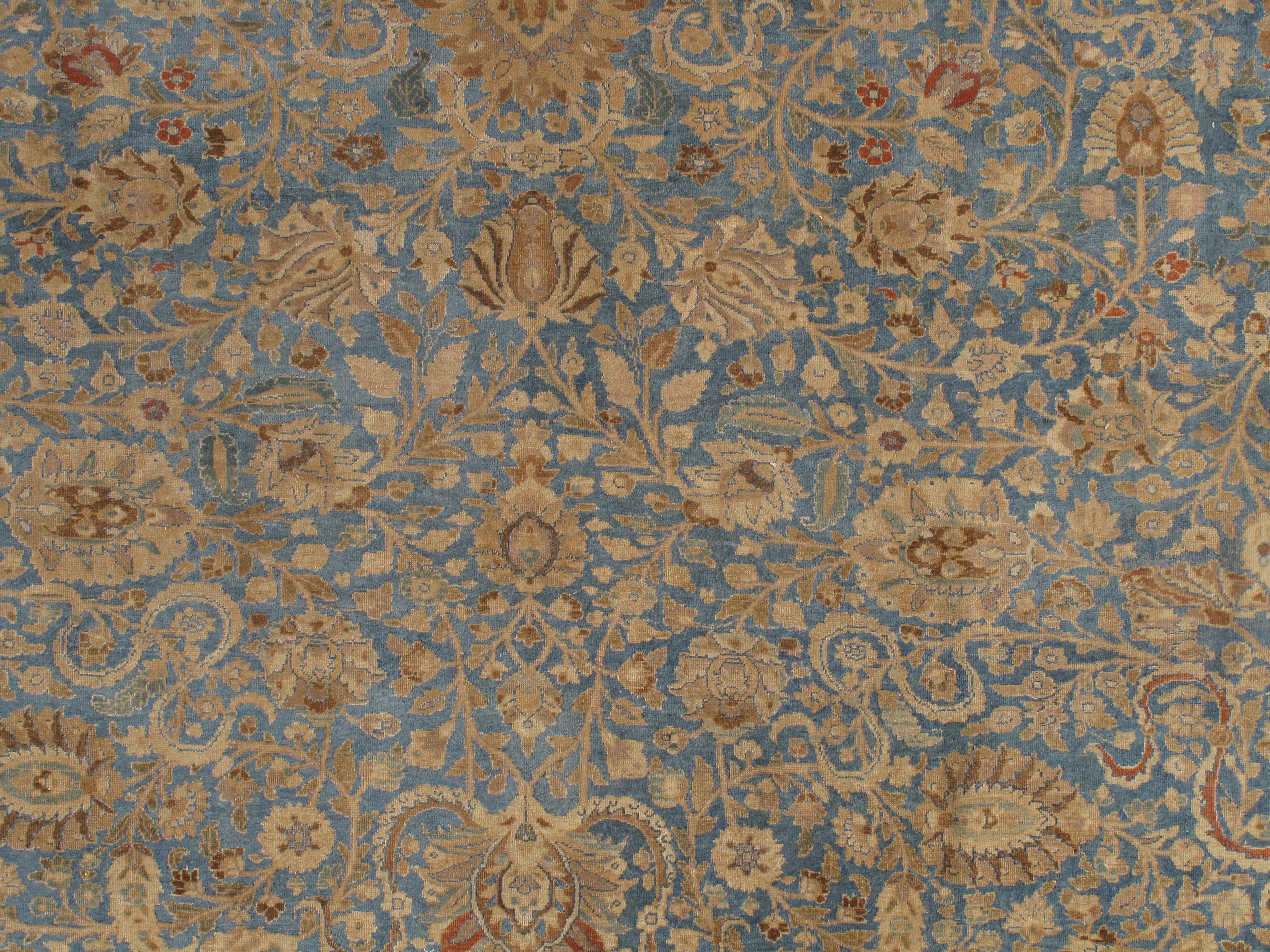 Antique Persian Mashad Carpet, Handmade Oriental Rug, Soft, Taupe, Lt Blue Beige For Sale 7