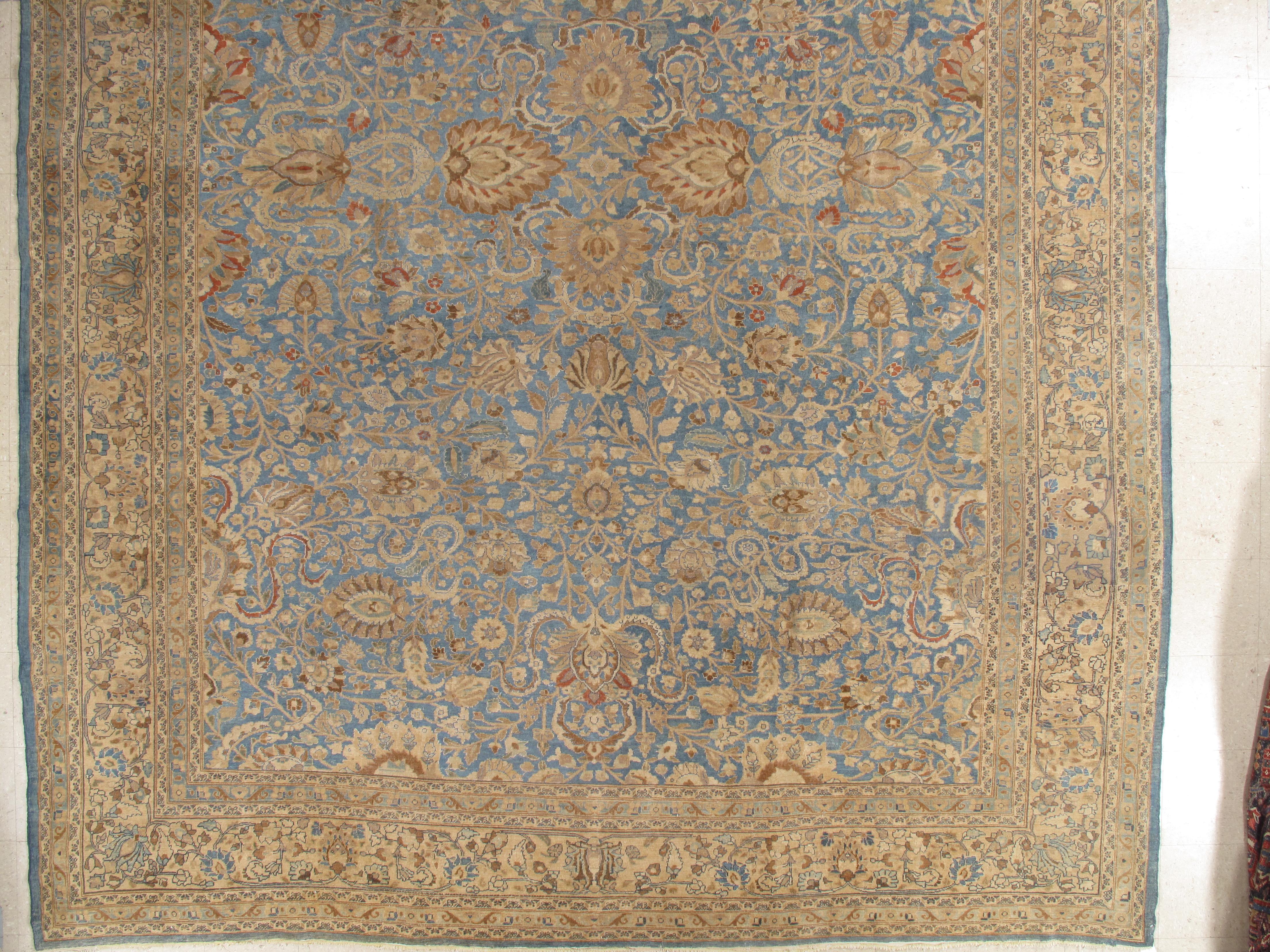 Antique Persian Mashad Carpet, Handmade Oriental Rug, Soft, Taupe, Lt Blue Beige For Sale 8