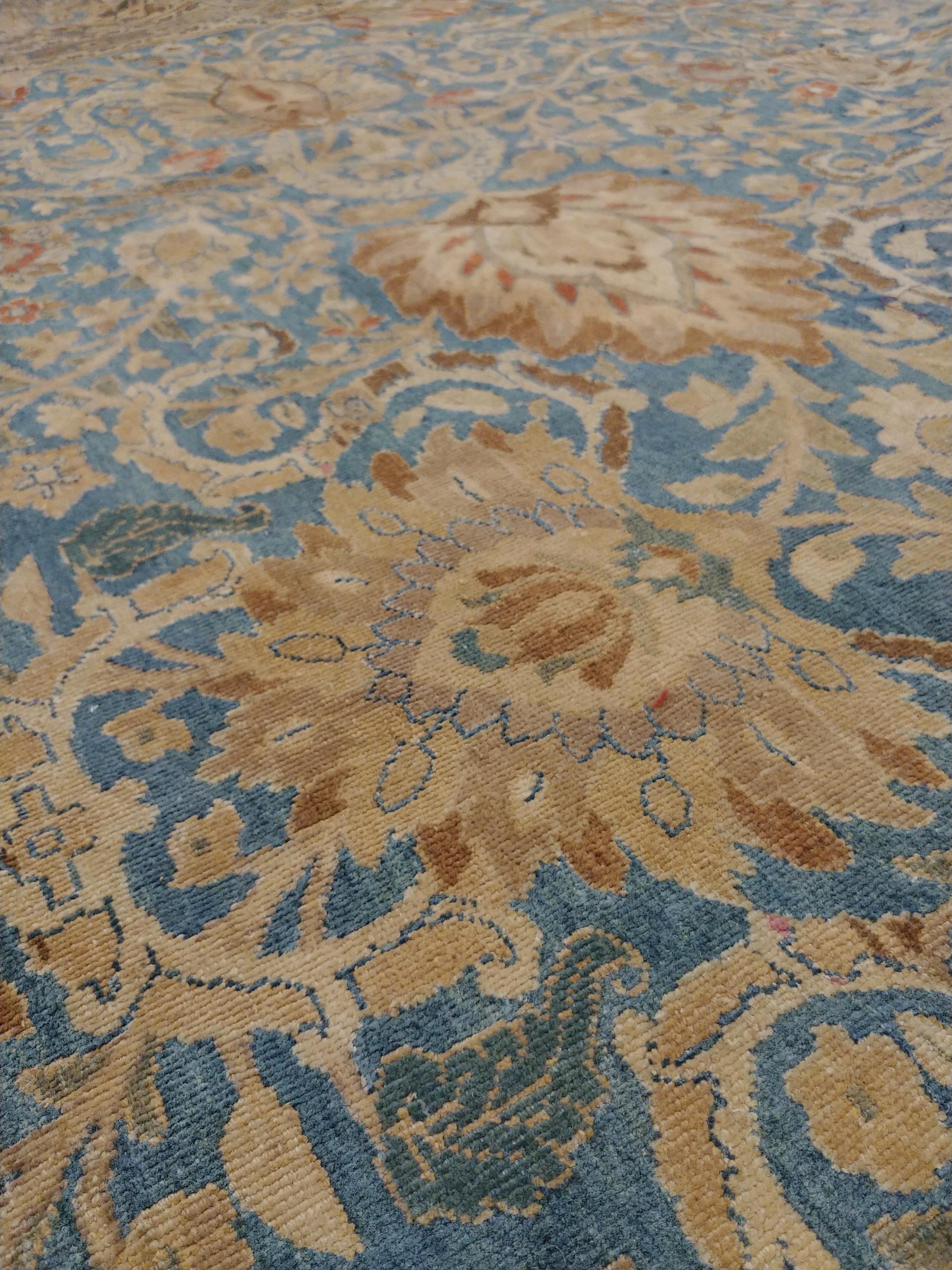 20th Century Antique Persian Mashad Carpet, Handmade Oriental Rug, Soft, Taupe, Lt Blue Beige For Sale