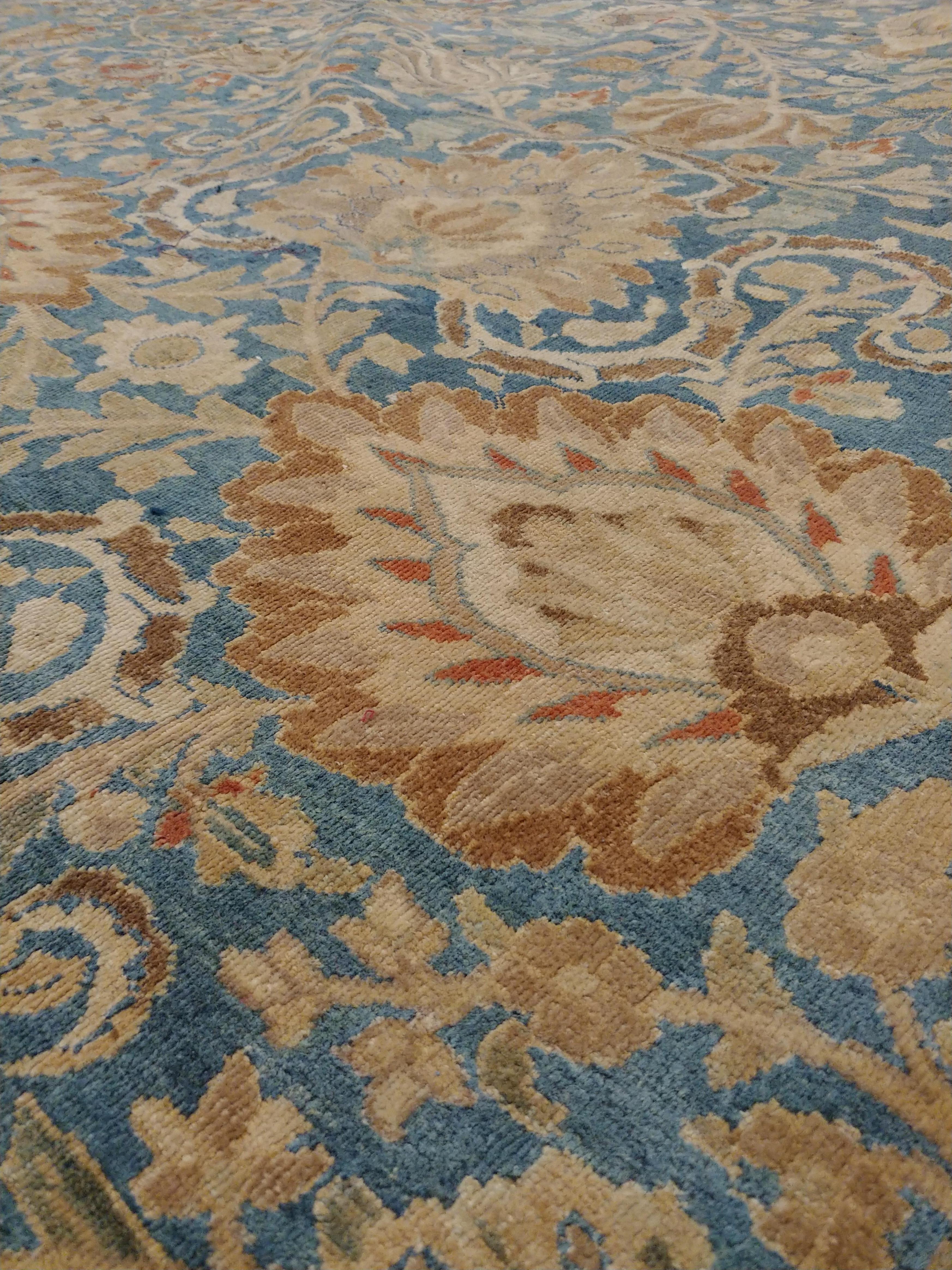 Wool Antique Persian Mashad Carpet, Handmade Oriental Rug, Soft, Taupe, Lt Blue Beige For Sale