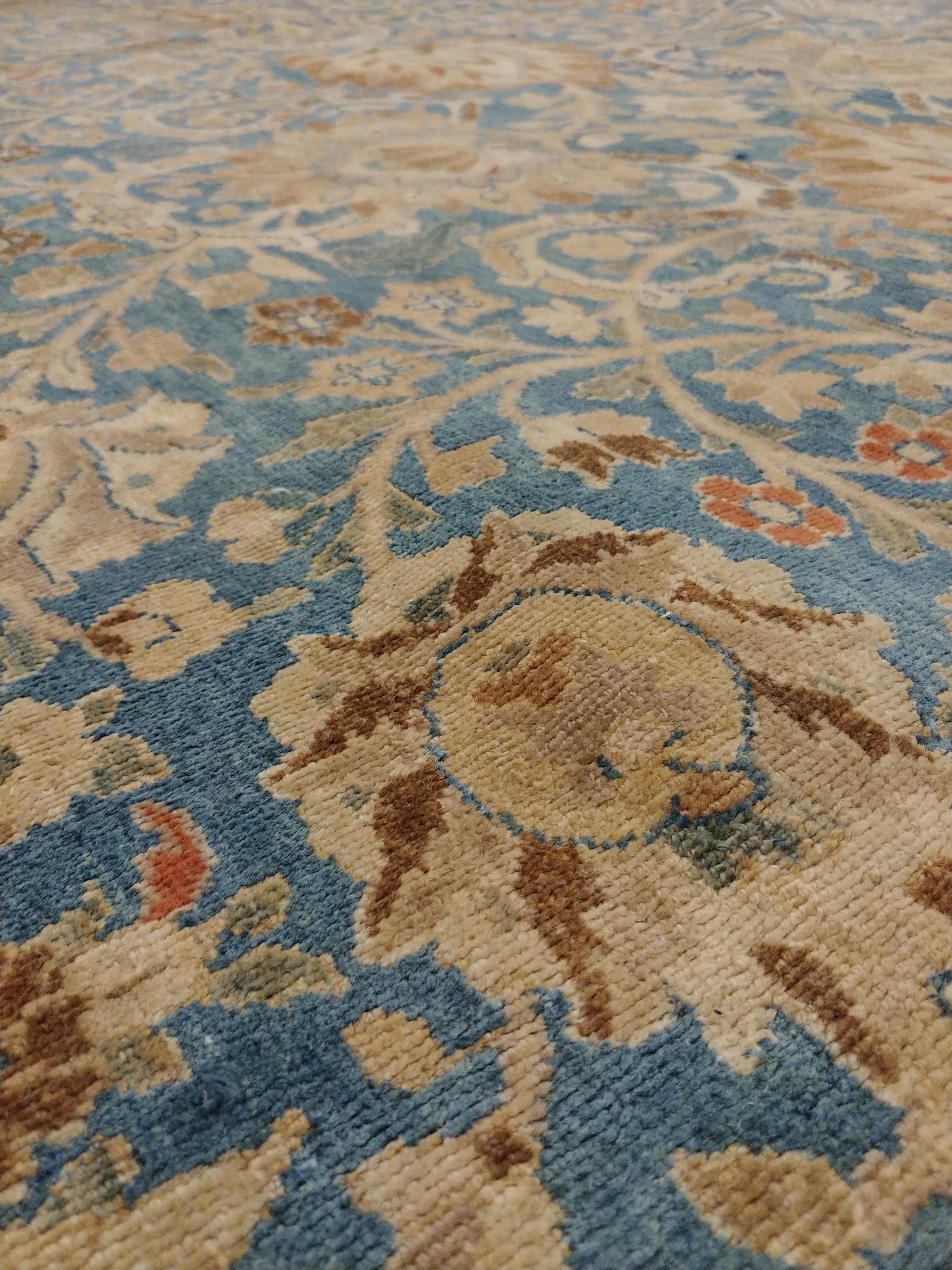 Antique Persian Mashad Carpet, Handmade Oriental Rug, Soft, Taupe, Lt Blue Beige For Sale 1
