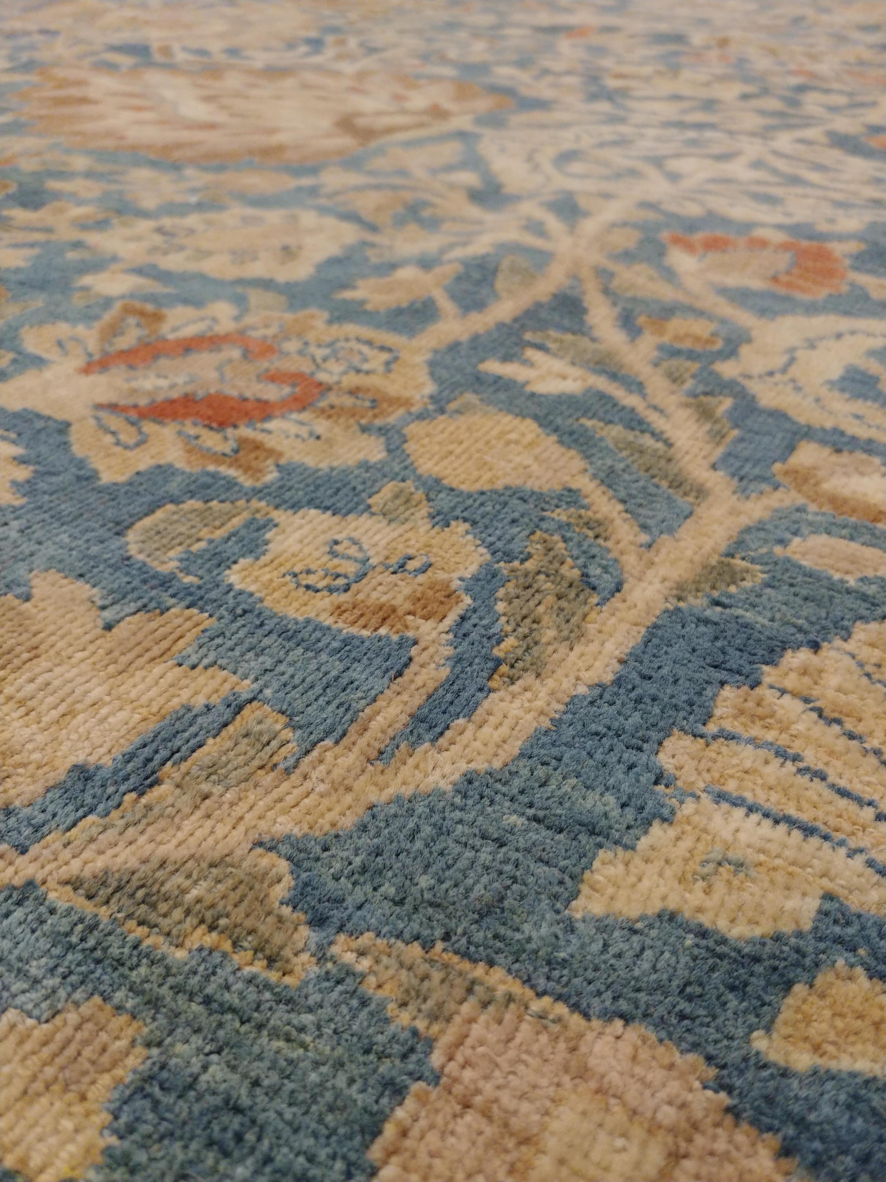 Antique Persian Mashad Carpet, Handmade Oriental Rug, Soft, Taupe, Lt Blue Beige For Sale 2