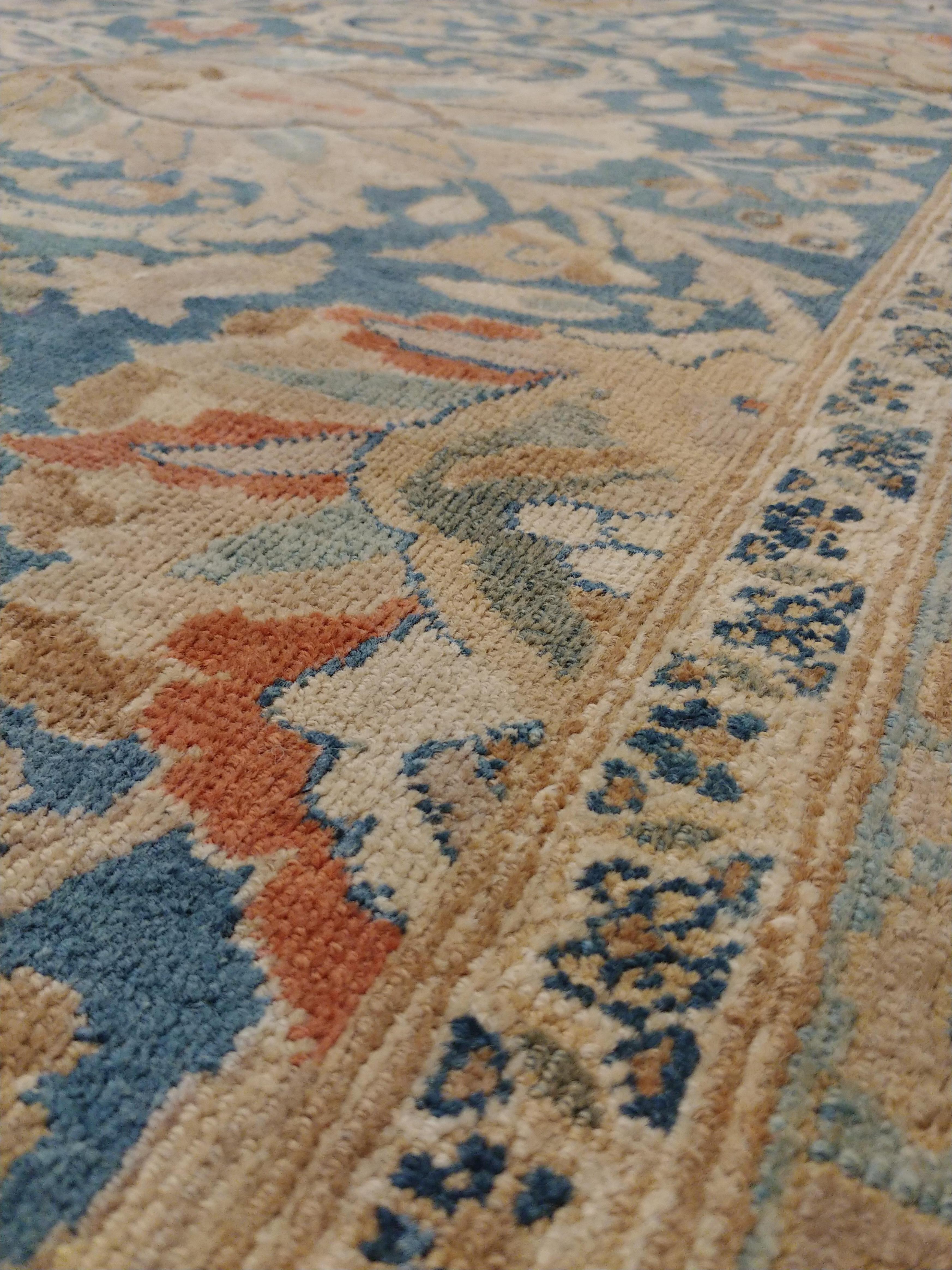 Antique Persian Mashad Carpet, Handmade Oriental Rug, Soft, Taupe, Lt Blue Beige For Sale 3