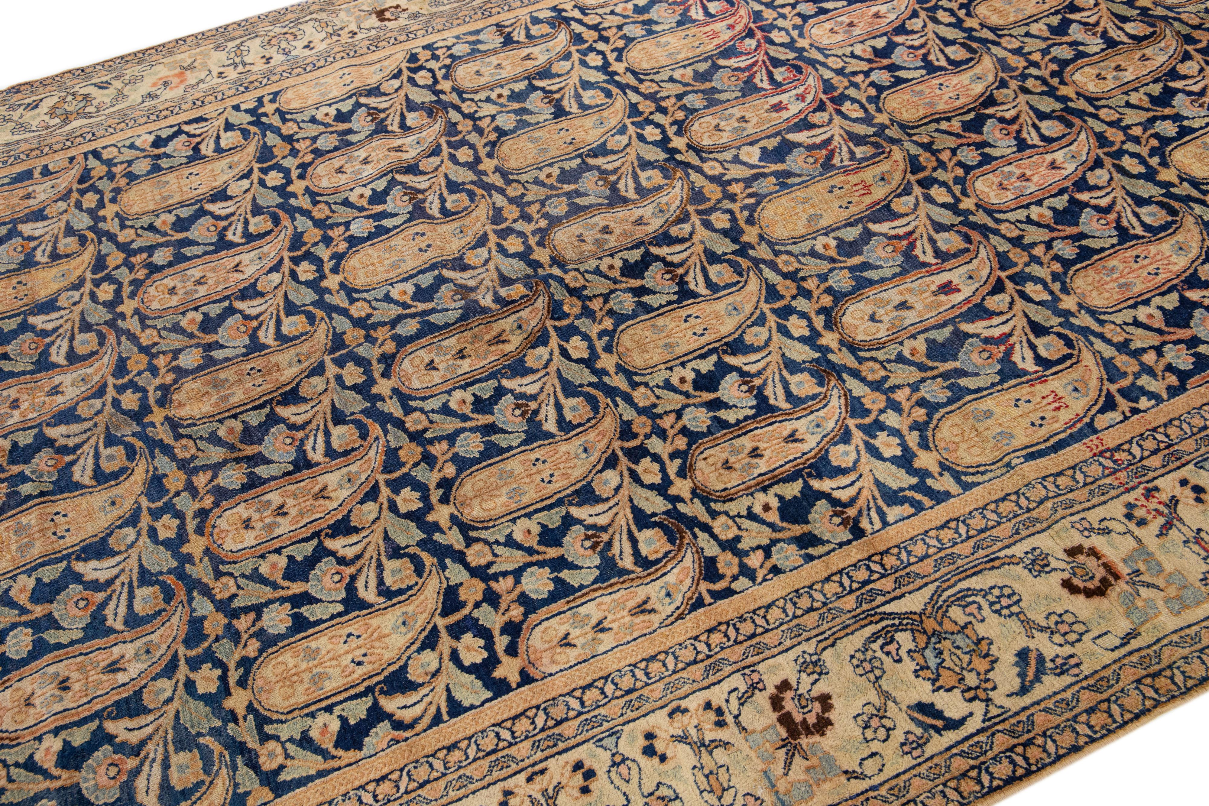 Islamic Antique Persian Mashad Gallery Wool Rug with Allover Rosette Motif in Blue For Sale