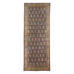 Antique Persian Mashad Gallery Wool Rug with Allover Rosette Motif in Blue