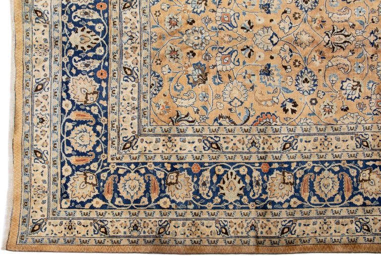 Antique Persian Mashad Handmade Tan Wool Rug with Allover Motif For ...
