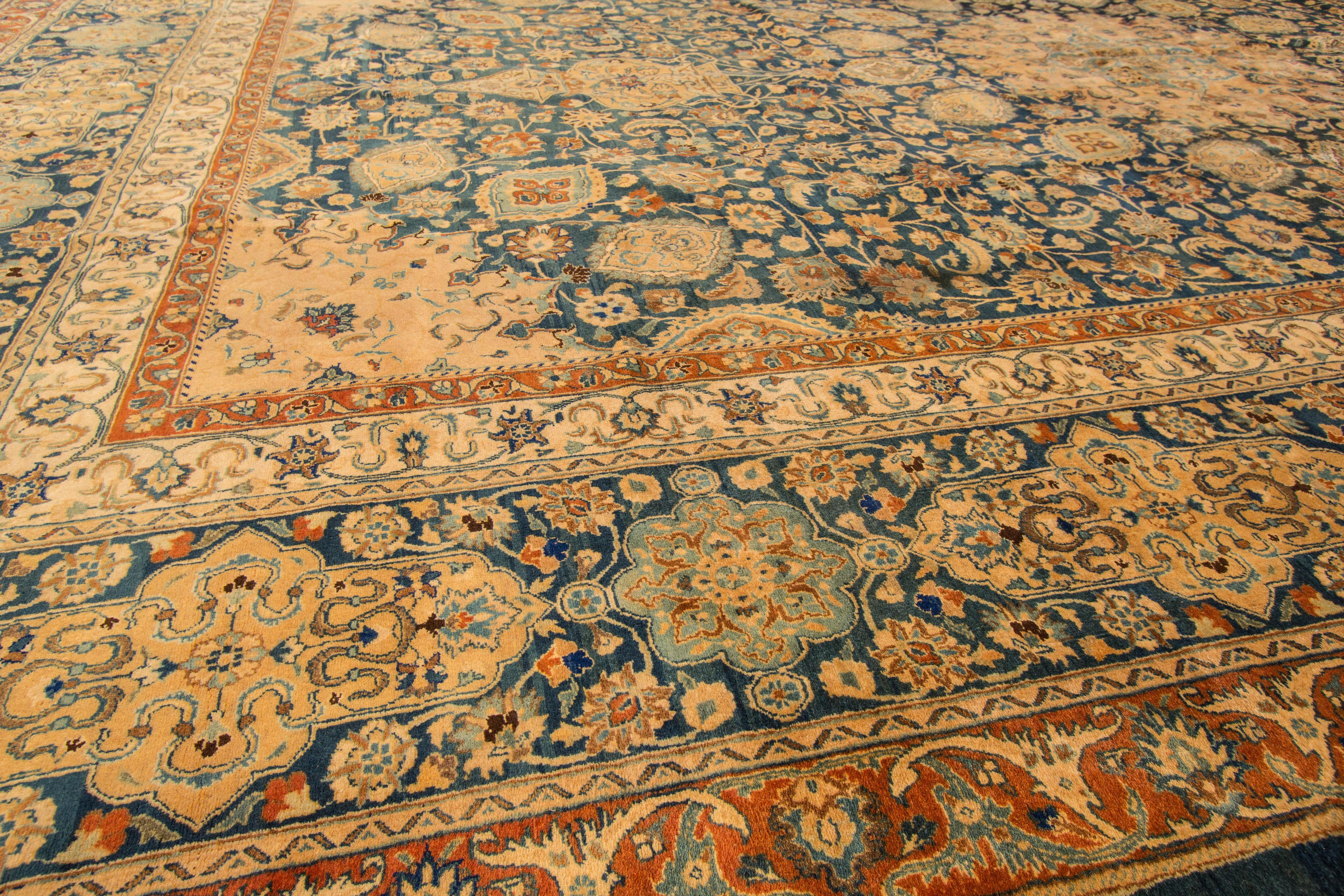 Hand-Knotted Antique Persian Mashad Rug For Sale