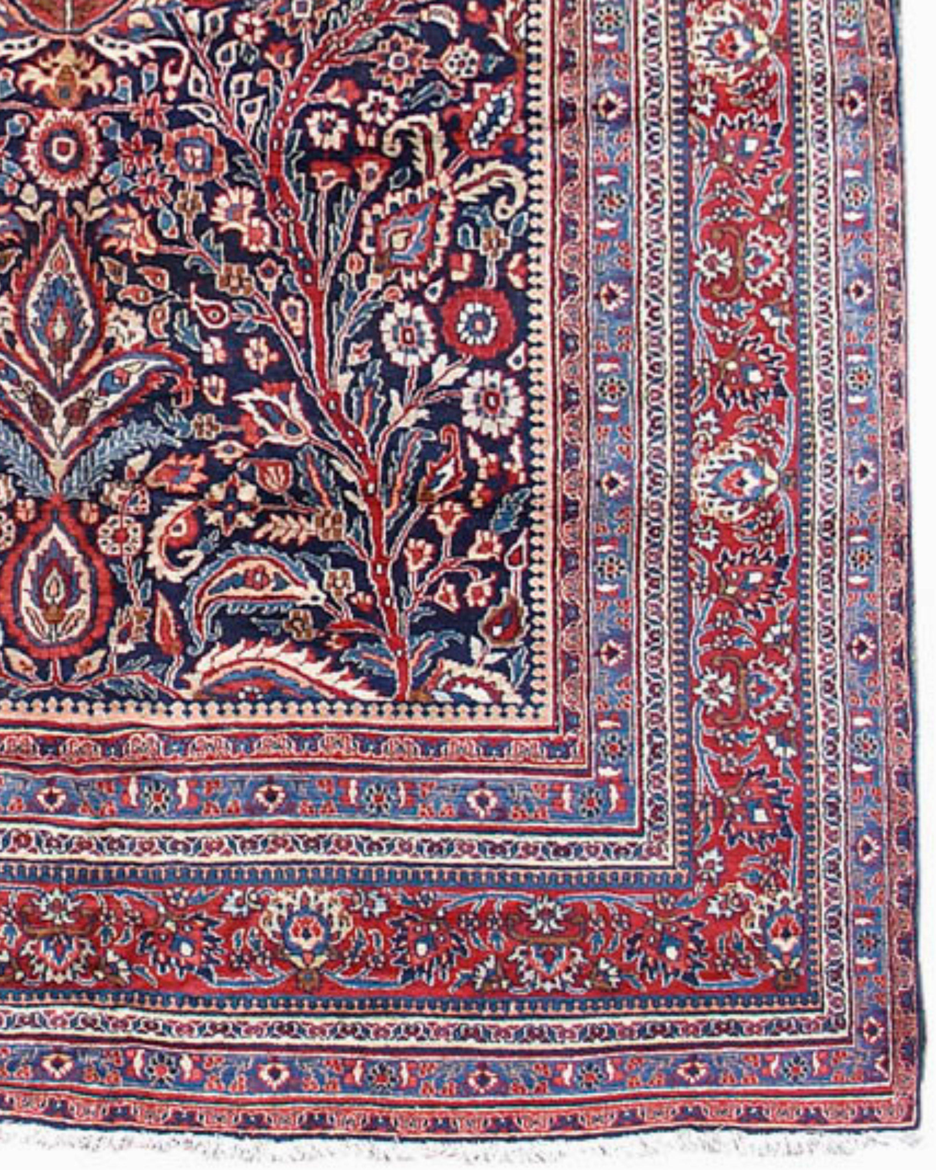 Wool Antique Persian Mashad Rug, Mid-20th Century For Sale