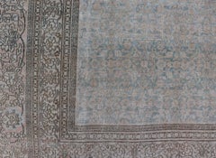 Antique Persian Mashad Rug with Sky Blue Field and Floral Border's 9'9 x 12'8