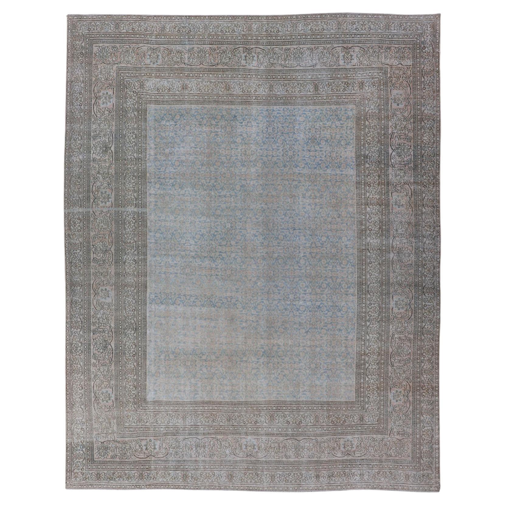 Antique Persian Mashad Rug with Sky Blue Field and Floral Border
s 9
9 x 12
8 For Sale