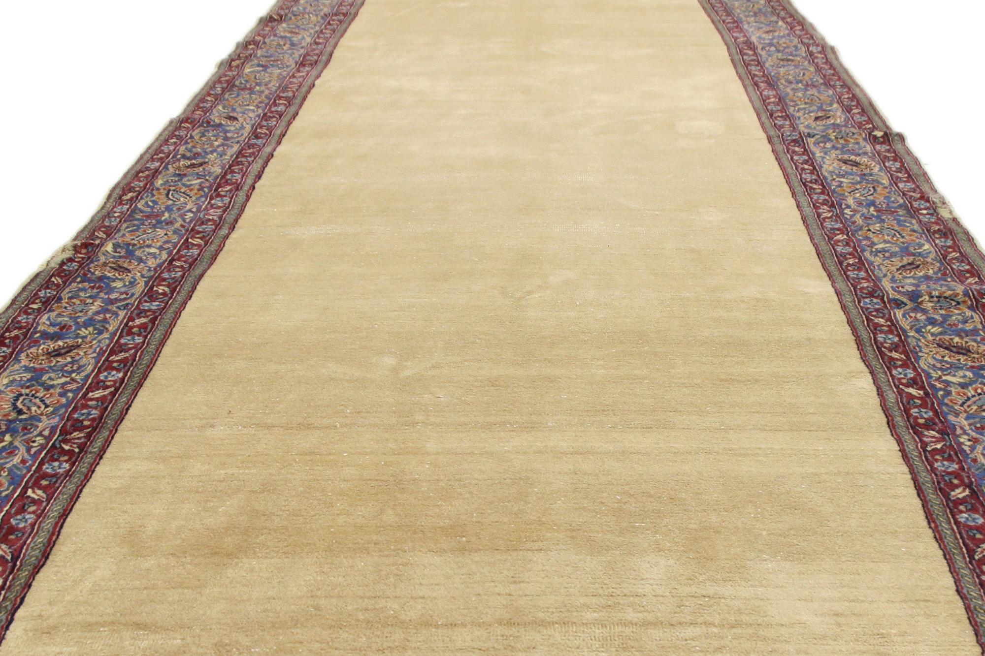 Hand-Knotted Antique Persian Mashhad Gallery Rug, Extra-Long Hotel Size Aisle Runner For Sale