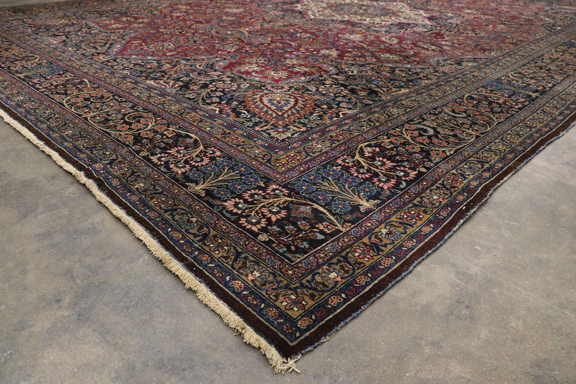 Antique Persian Mashhad Palace Hotel Lobby Size Rug In Good Condition For Sale In Dallas, TX