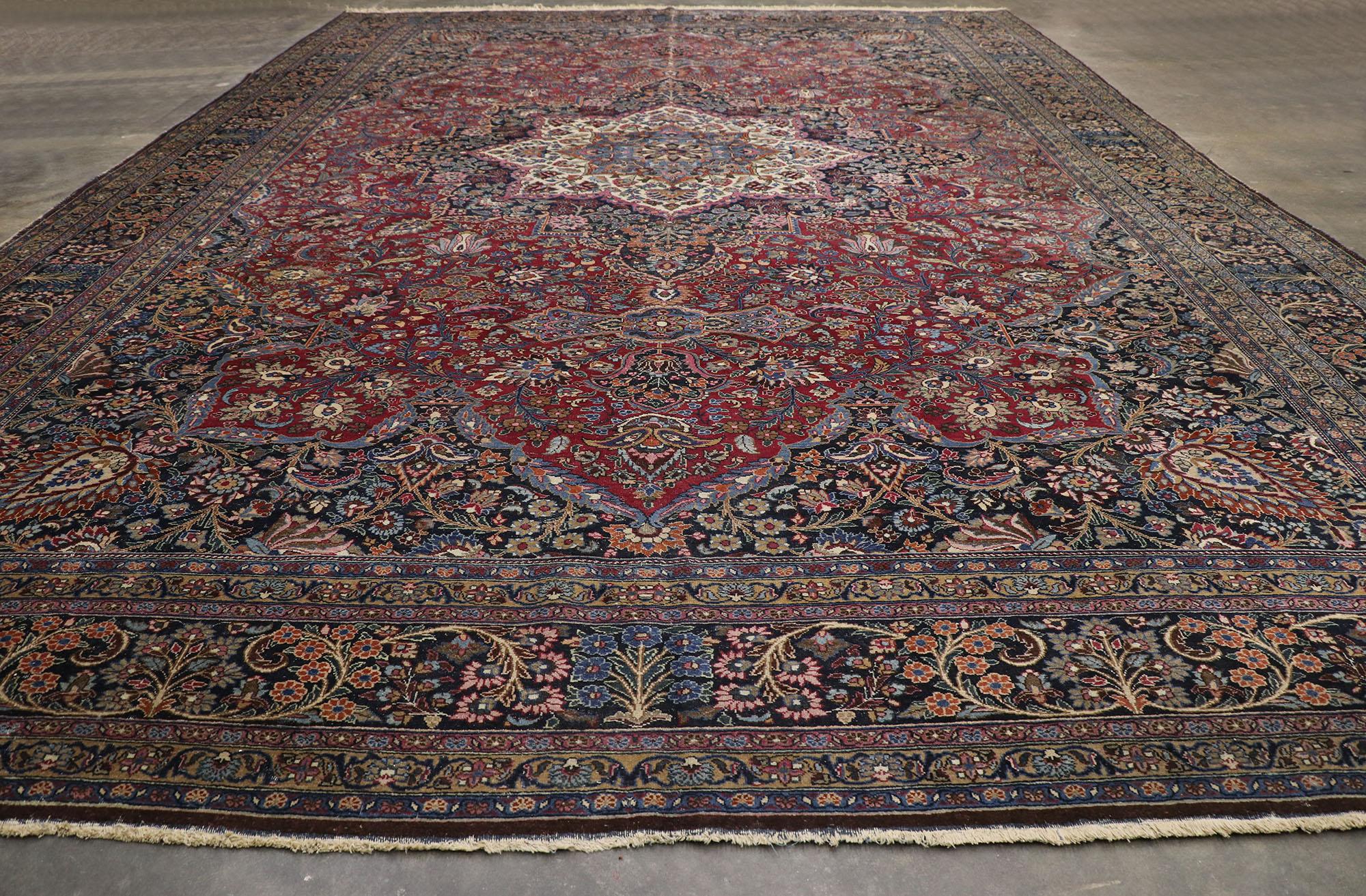 19th Century Antique Persian Mashhad Palace Hotel Lobby Size Rug For Sale