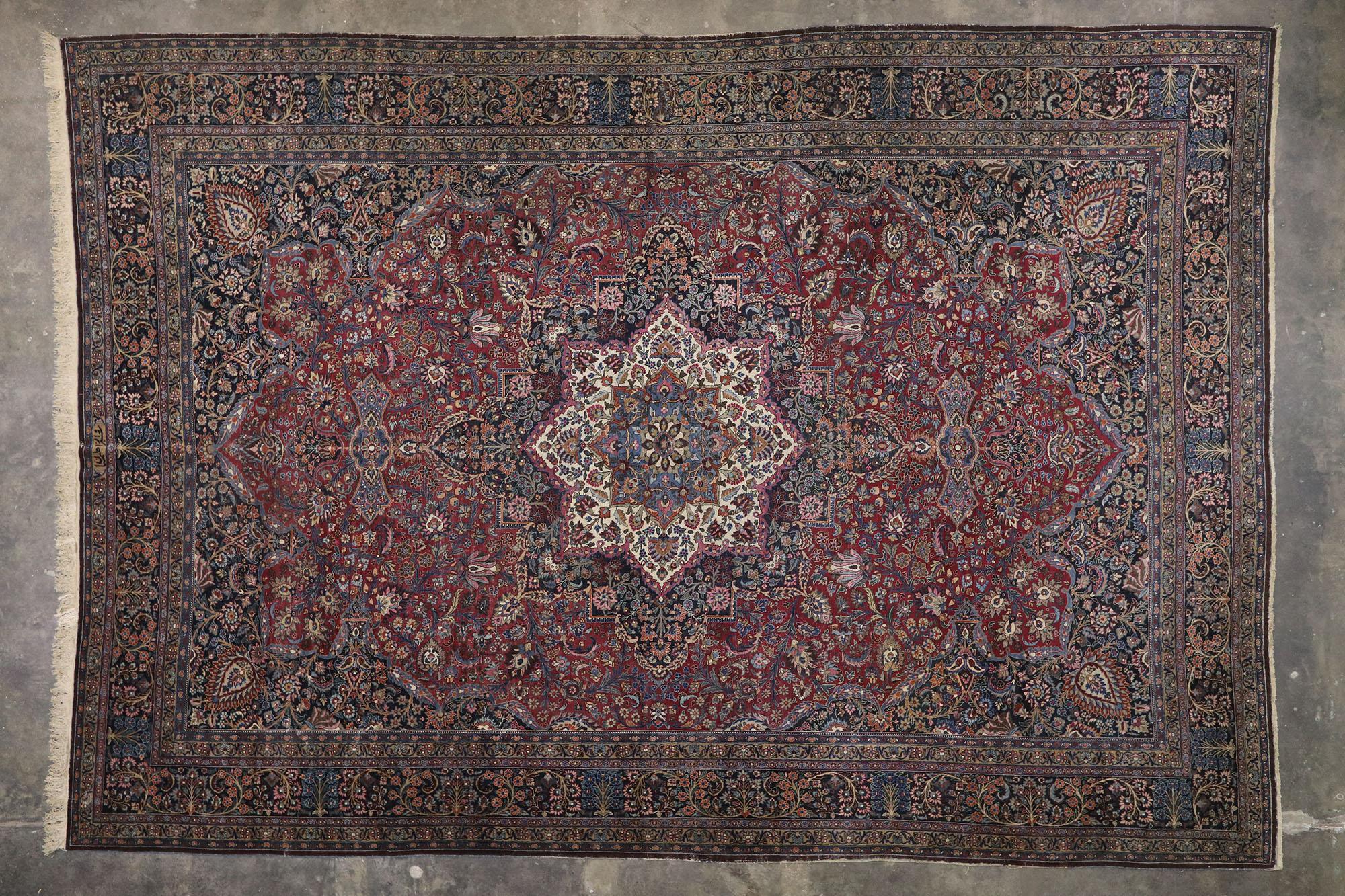 Wool Antique Persian Mashhad Palace Hotel Lobby Size Rug For Sale